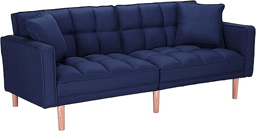 Miniatura 3 de Sofá cama tipo futón convertible, moderno sofá cama plegable tapizado de lino con dos almohadas, sofá cama de 75 pulgadas para sala de estar,