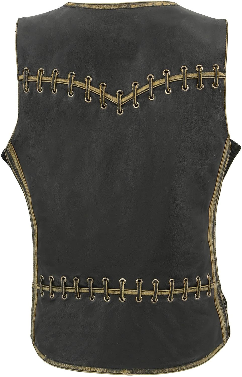Milwaukee Leather MLL4527 Womens Leather Vest W Shoulder & Back Lacing Detail Distressed Brown