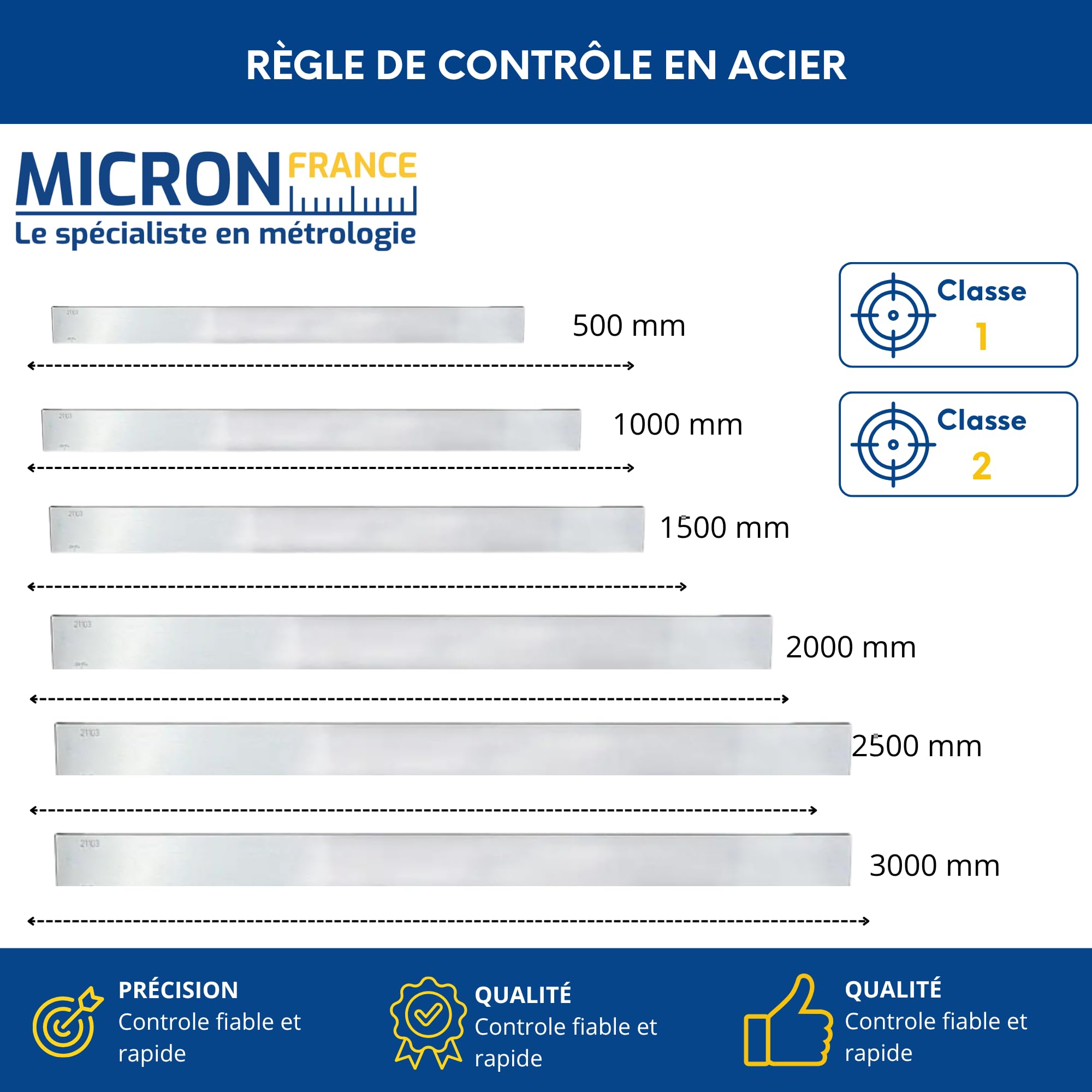 Règle de Contrôle en Acier Classe 2 - Longueur 500 mm - Instrument de Précision pour Vérification de Planéité, Métrologie, Atelier et Maintenance Industrielle