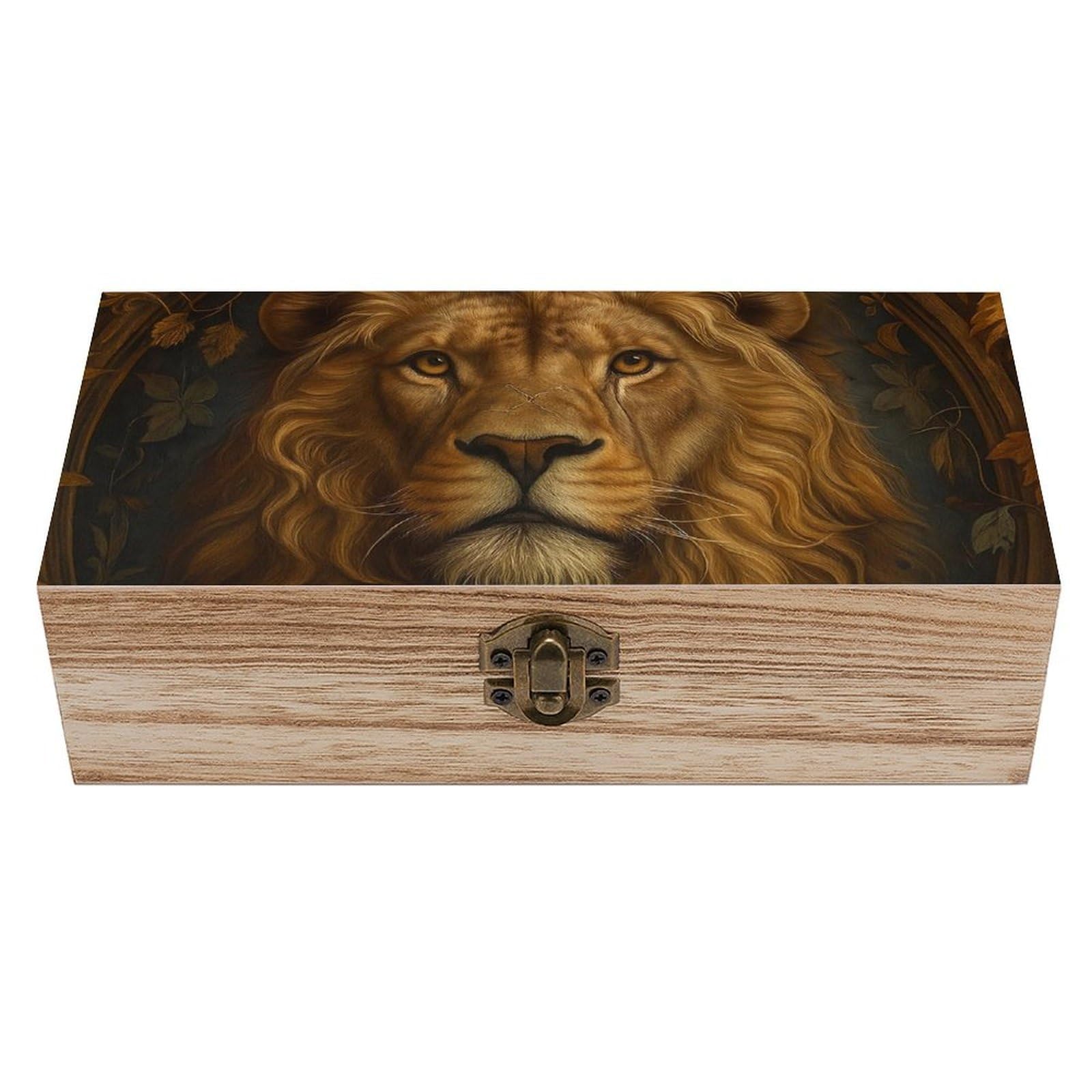 Oudrspo Autumn Lion And Maple Leaf Retro Wooden Storage Box Keepsake Jewelry Decorative Art Storages Box Gift Boxs