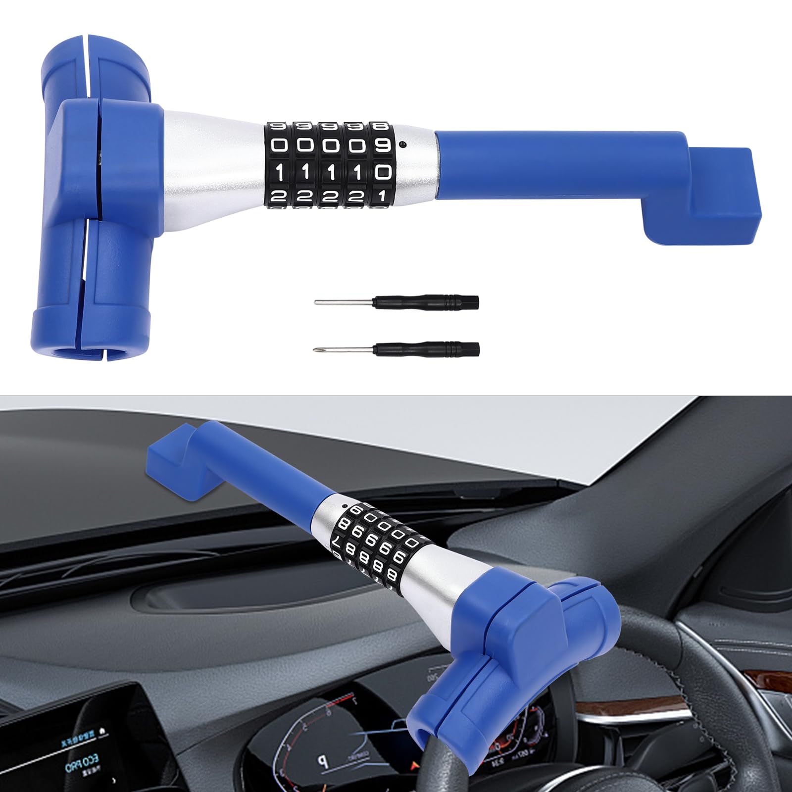 Antivol universel pour volant de voiture - Protection contre le vol - Avec tournevis - Bleu moderne