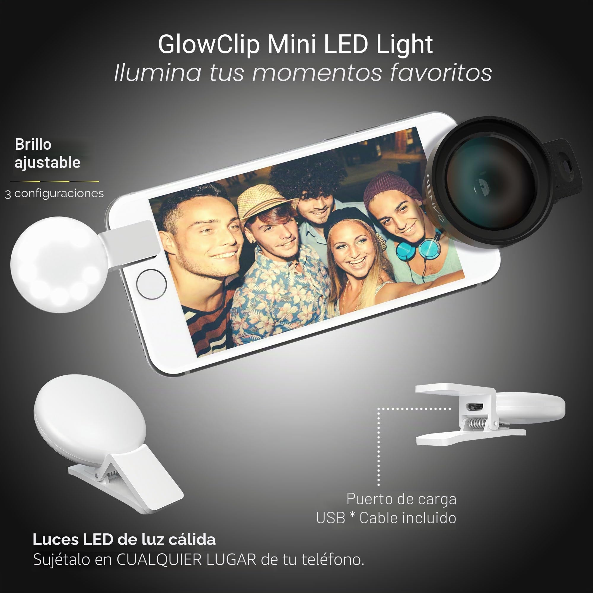 Xenvo Pro - Kit de Lentes para iPhone, Samsung, Pixel, Macro y Gran Angular con luz LED y Estuche de Viaje Negro