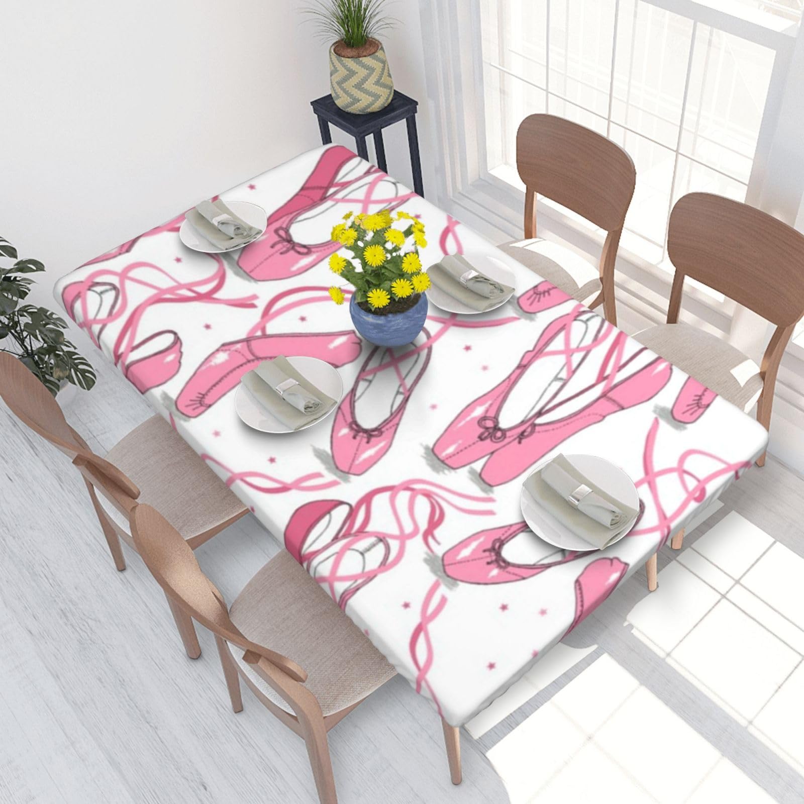BNVSADC Pink Ballet Shoes Printed 4FT Tablecloth 122x76 CM Polyester Kitchen Water Resistant Table Cloth Dining Table Decoration Table Covers