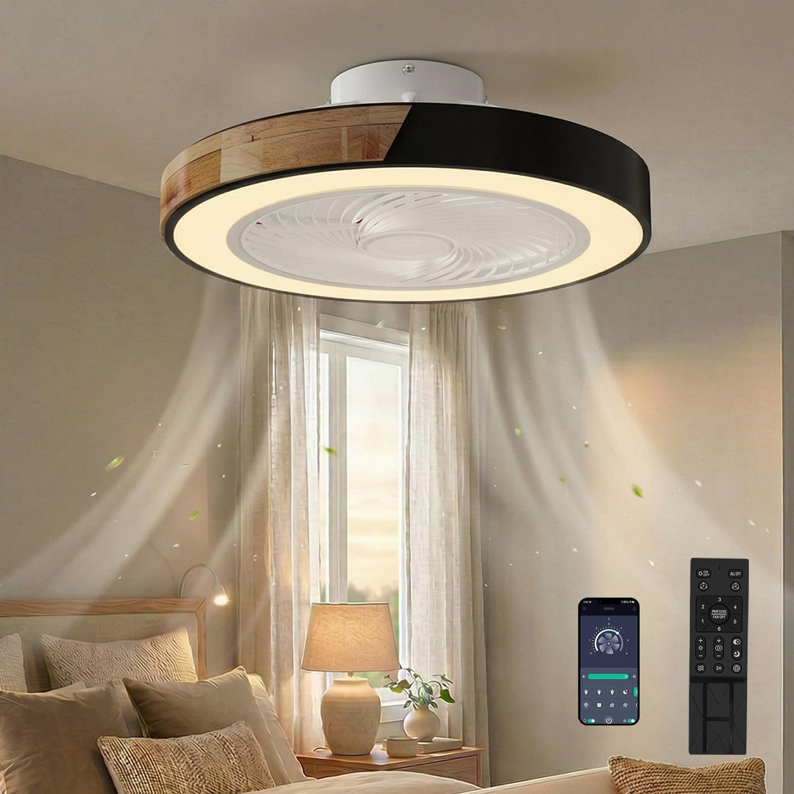 Dato A Ceiling Fans With Lights Remote Control, 6 Speeds Nd Dimmable Ceiling Fan Light, Quiet Led Fan Lights For Bedroom Living Room Dining Room (A)