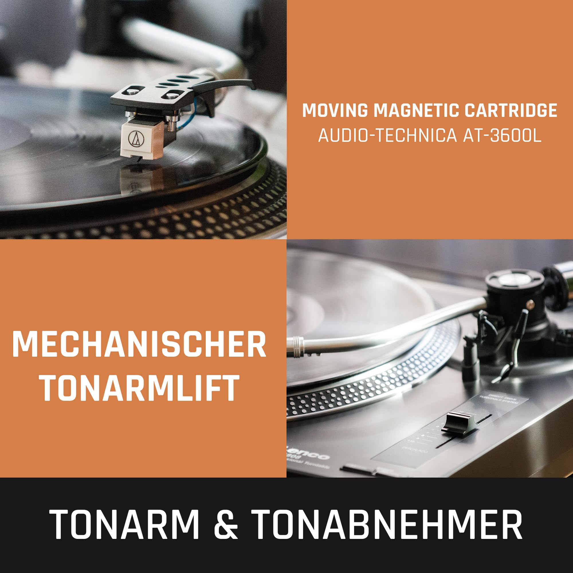 Lenco L-3808 USB DJ-Plattenspieler mit Direktantrieb - 33/45 U/min - Pitch-Control - Magnet-Tonabnehmer-System - Nadelbeleuchtung - Digitalisierung via PC - Staubschutzhaube - schwarz