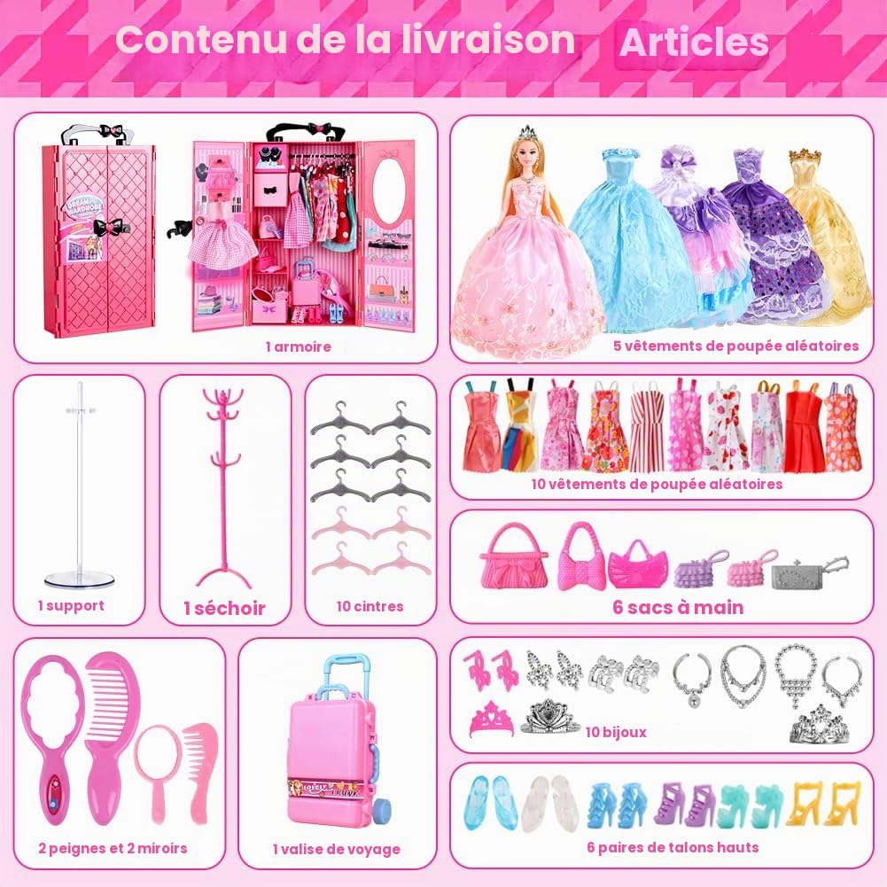 UCanaan Poupée Girl et Son Ensemble Complet : Robes et Nombreux Accessoires pour Habiller et créer. Idée Cadeau Parfaite pour Une Fille à Noël ou pour Son Anniversaire