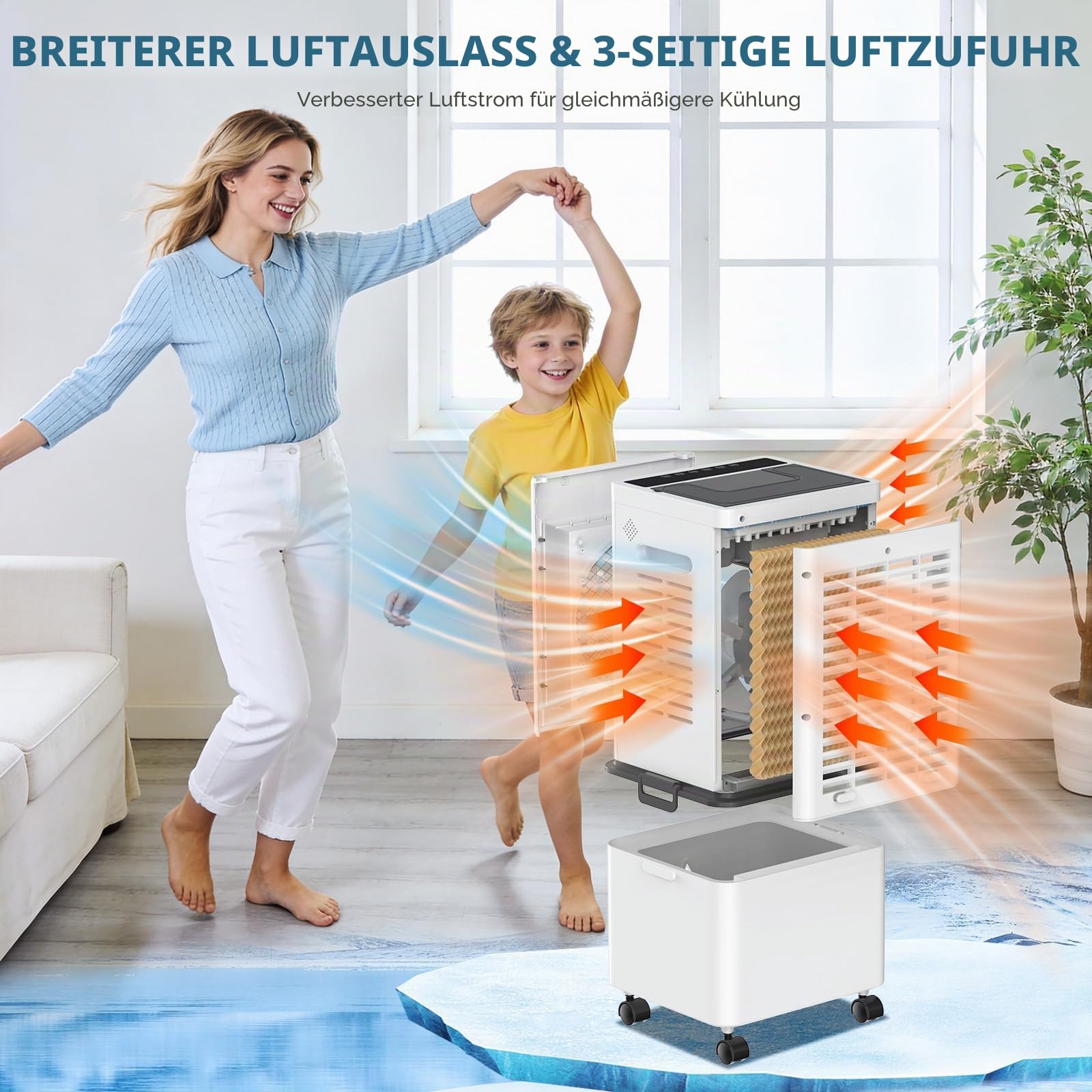 Mobile Klimaanlage, Luftkühler 12L Mobiles Klimagerät ohne Abluftschlauch, Verdunstungskühler mit Fernbedienung, 6 Stufen, 24H Timer, 40 dB Leise, Portable Air Conditioner Räume Büro Schlafzimmer