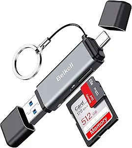 SD Card Reader, Beikell USB C Card Reader USB 3.0 Memory Card Reader Adapter - Supports SD/Micro SD/SDXC/SDHC/MMC/RS-MMC/UHS-I, Compatible with MacBook Pro, MacBook Air, iPad Pro, Galaxy S21 etc.