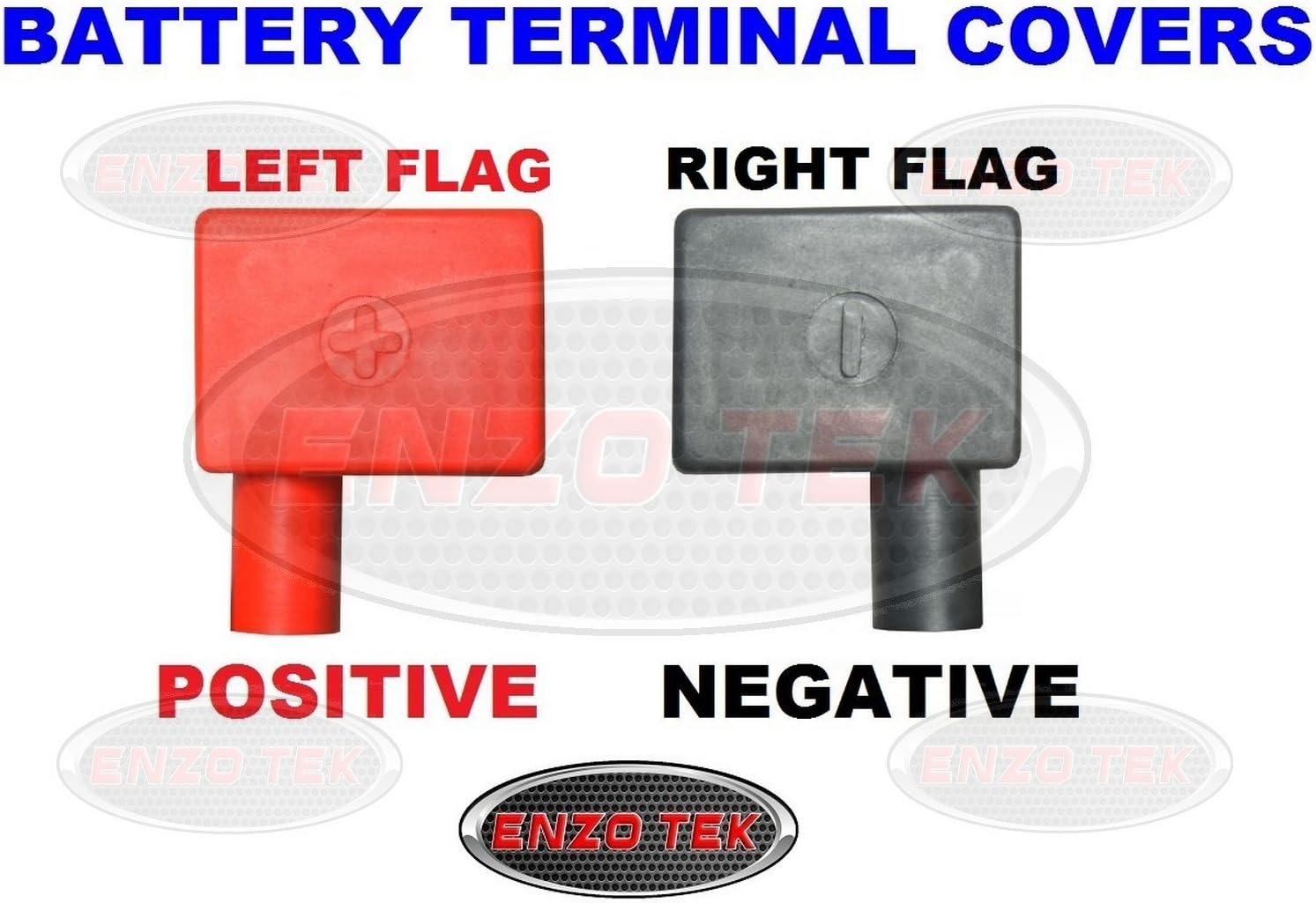 BATTERY TERMINAL COVERS CAPS POSITIVE NEGATIVE RED BLACK RIGHT LEFT FLAG INSULATION CLASSIC CAR ANTI CORROSIVE (RED LEFT, BLACK RIGHT SET)