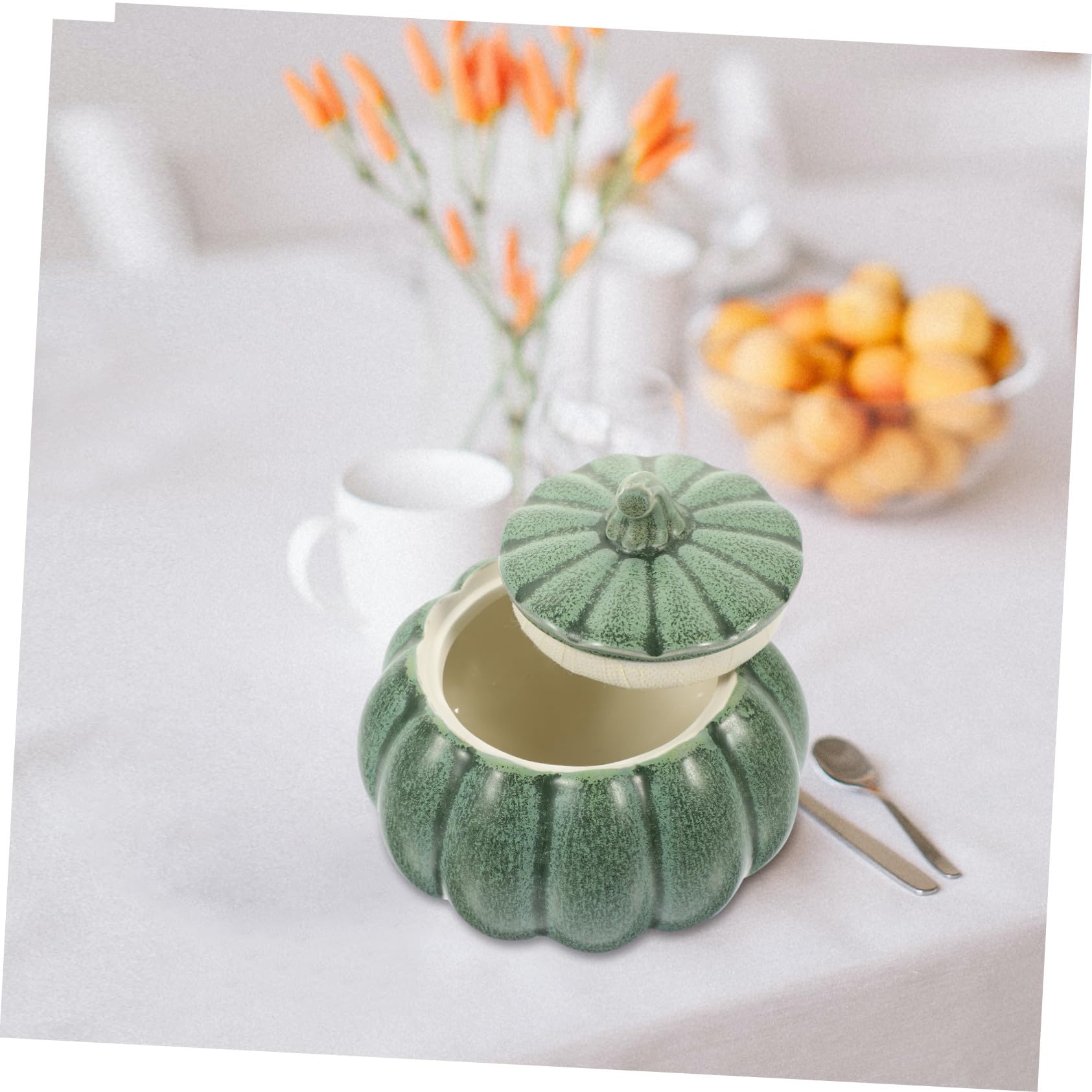 Cuenco de Cerámica con Tapa para Sopa y Guisos Diseño Calabaza Recipiente Decorativo para Cocina y Condimentos Superficie Lisa y Fácil Limpieza Ligero y Portátil para Uso Doméstico