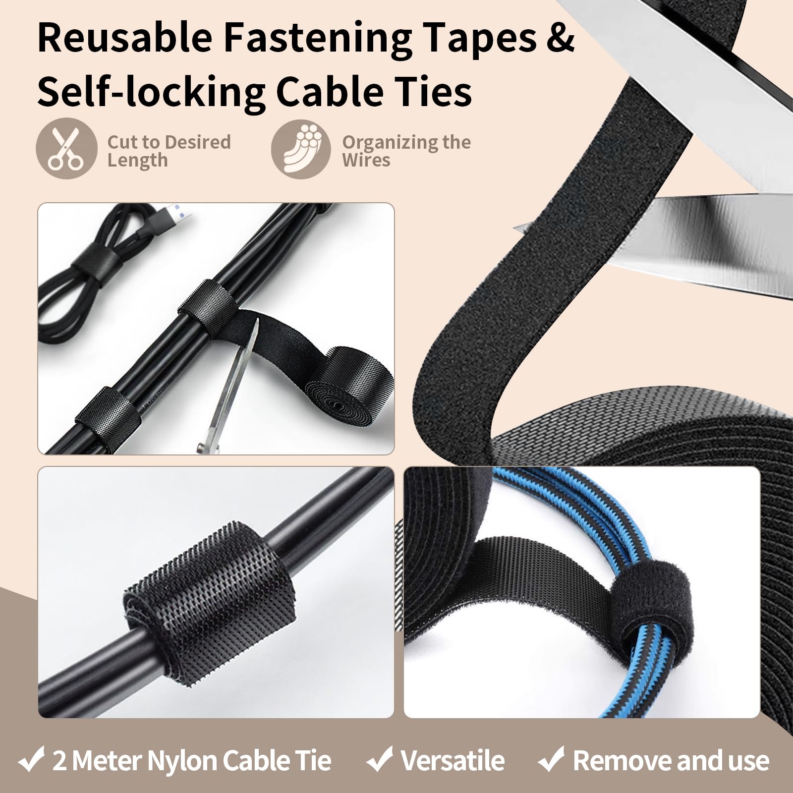 Kit Organizzatore Cavi 204 Pezzi - Fascette, Supporti Autoadesivi E Borsa Per Gestione Cavi