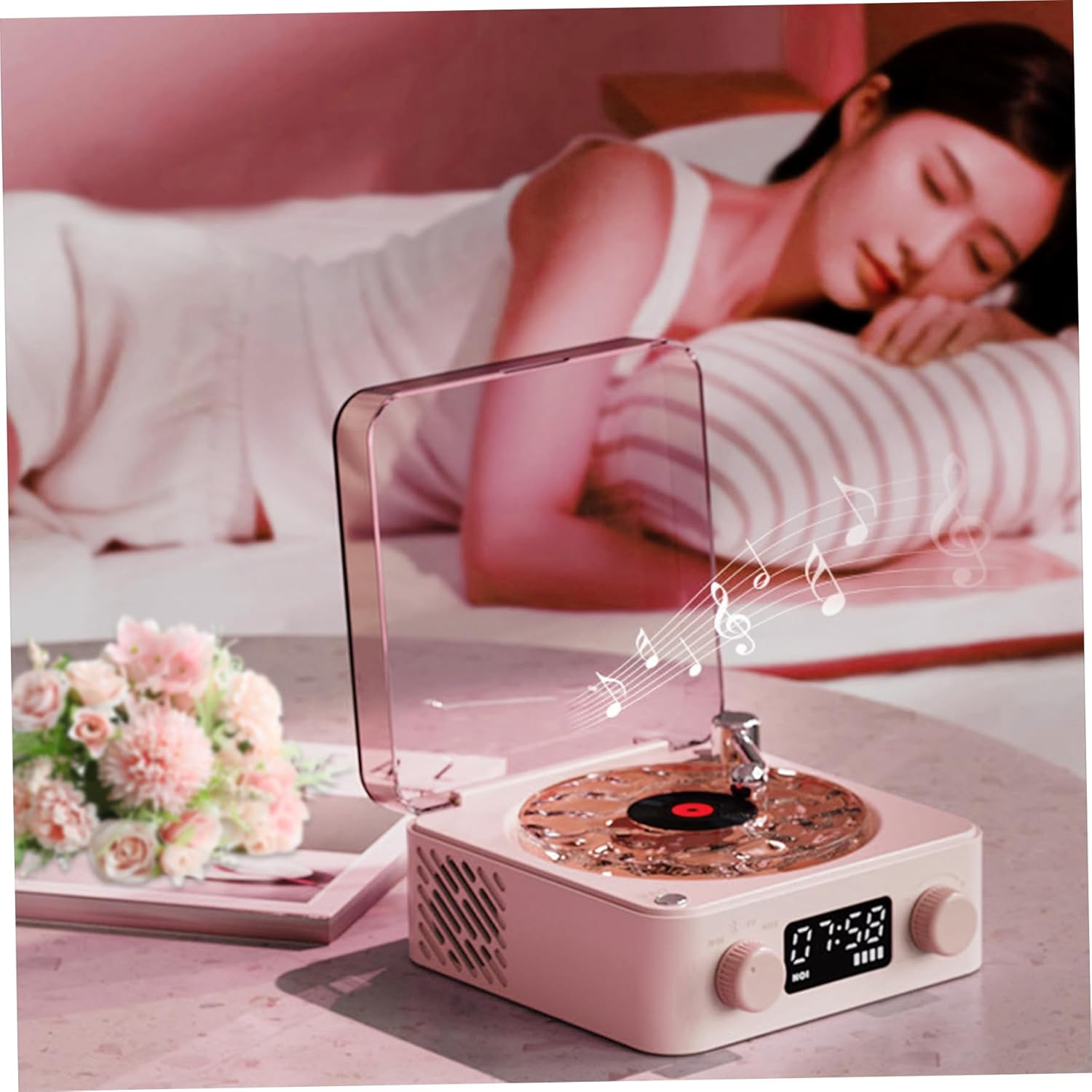 The Waves Vinyl Player with 4 Playback Modes, Wireless Vinyl Record Player with Ambient Light, Quality Sound, Smart Control, Tonearm, Vintage Record Player for Gift Vinyl Player Vintage Record Player