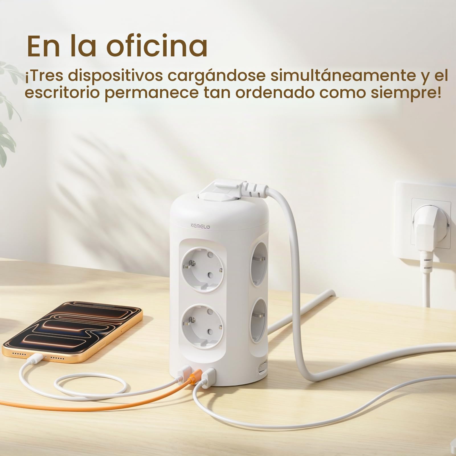 Regleta Enchufes con USB C, 12 en 1 Enchufe Multiple (9 AC y 3 USB), 3680W/16A, Regleta Enchufes Proteccion Sobretension, 2M Torre Enchufes Vertical con Interruptor para Mesa, Oficia, Casa, Blanco