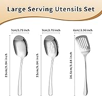 Vista 2 de Juego de 3 cucharas de servir de acero inoxidable, utensilios de servir grandes 18/8, incluye cuchara de servir, cuchara ranurada, espátula