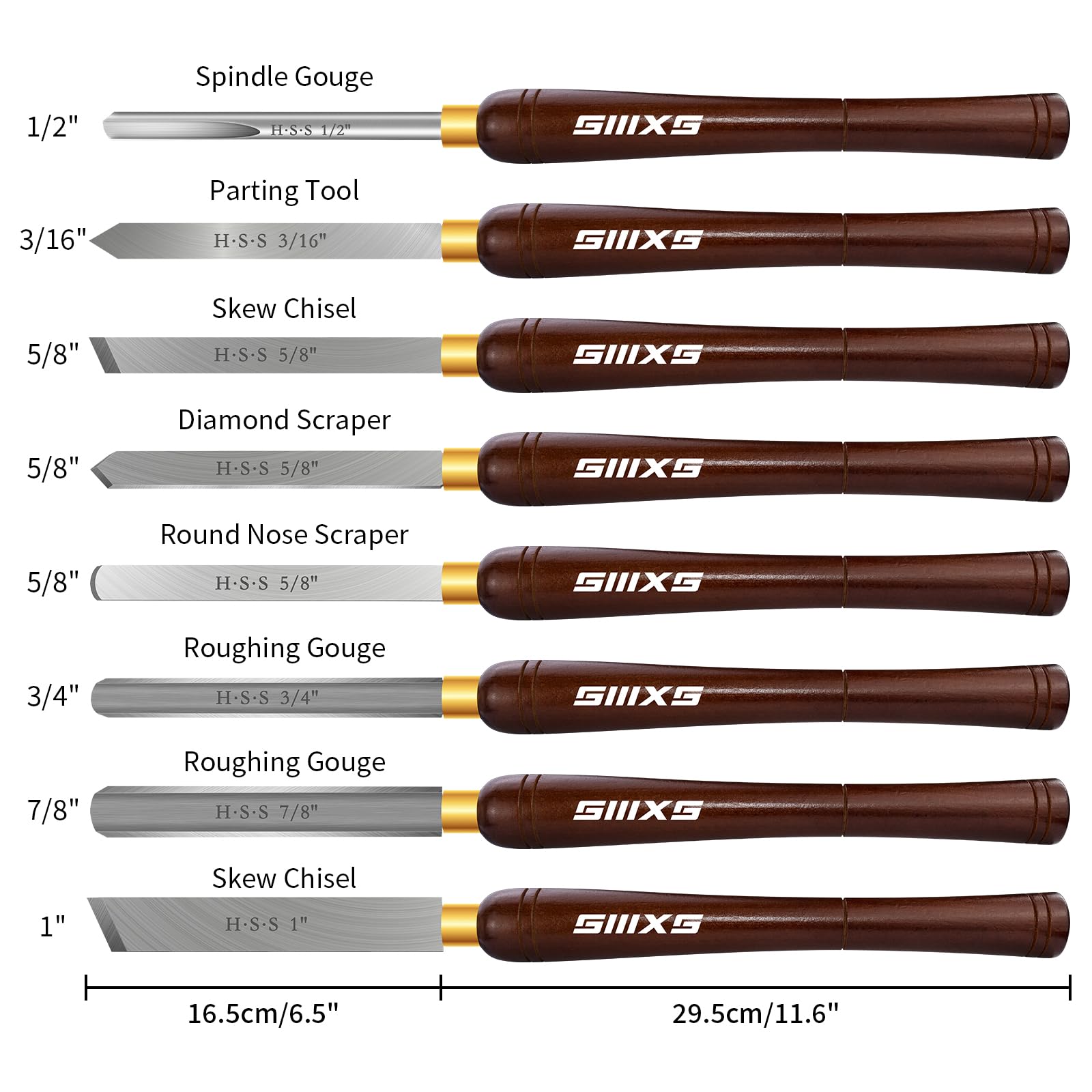 Kit di scalpello per tornitura in legno HSS 8 pezzi con manico in faggio