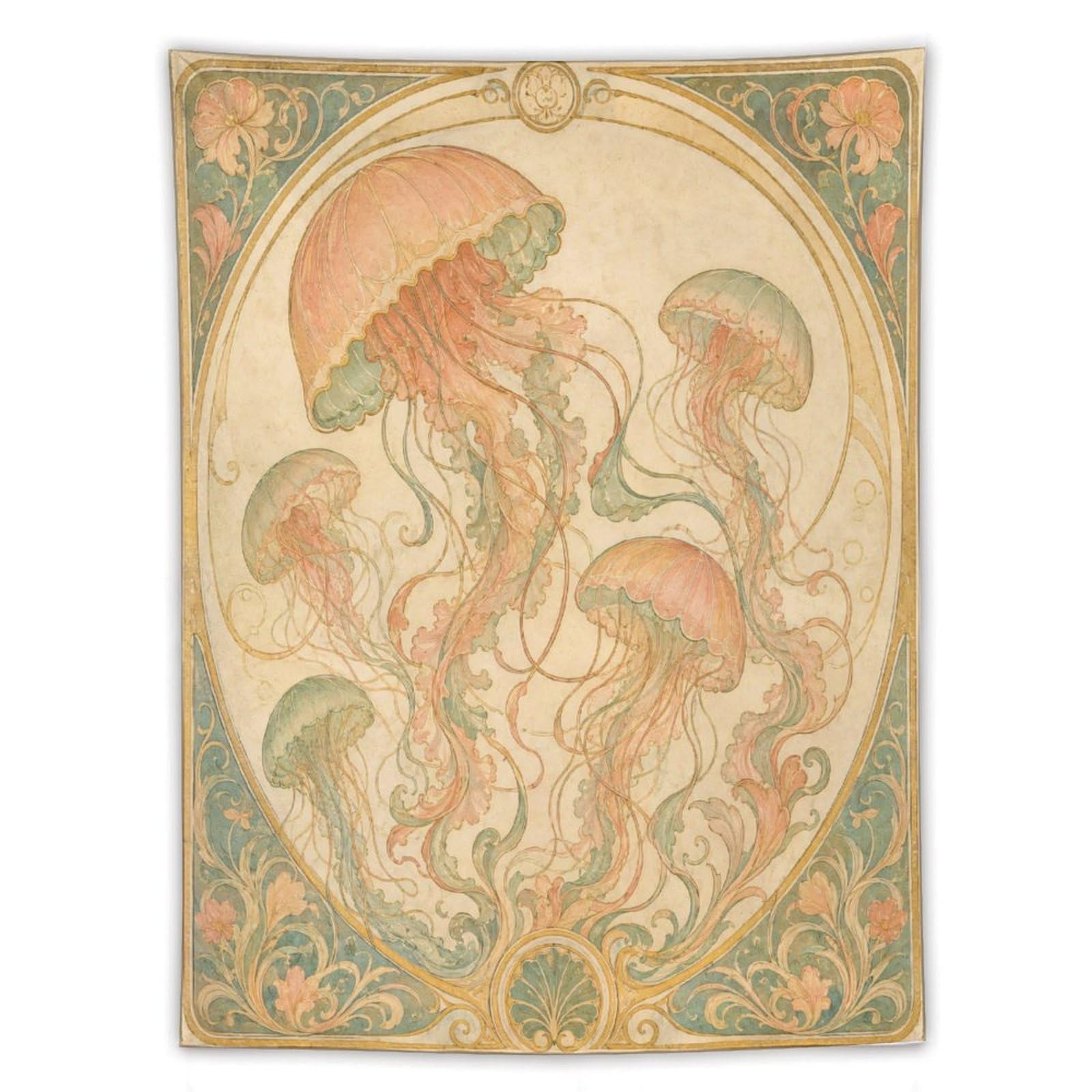 W7C8U2X3 Pink Jellyfish Wall Tapestry, Art Nouveau Style, Dorm Room