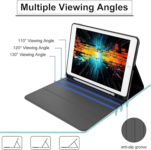 Miniatura 3 de FOGARI Funda para iPad de 9 generación con teclado de 10.2 pulgadas, funda inteligente delgada con soporte para lápices, teclado Bluetooth