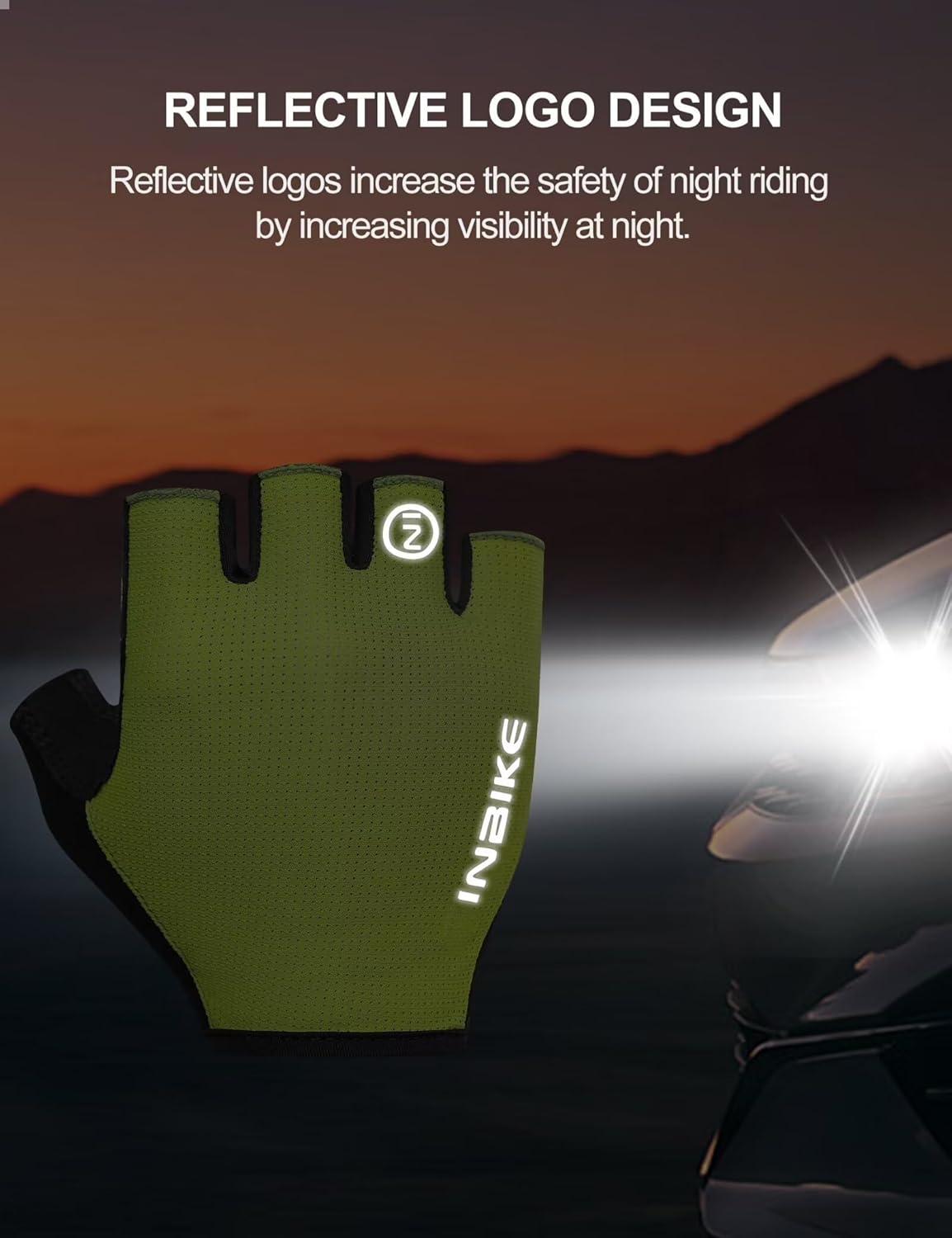 INBIKE Cycling Gloves - Shock-Absorbing, Breathable, Anti-Slip Fingerless Road Bike Gloves for Men & Women