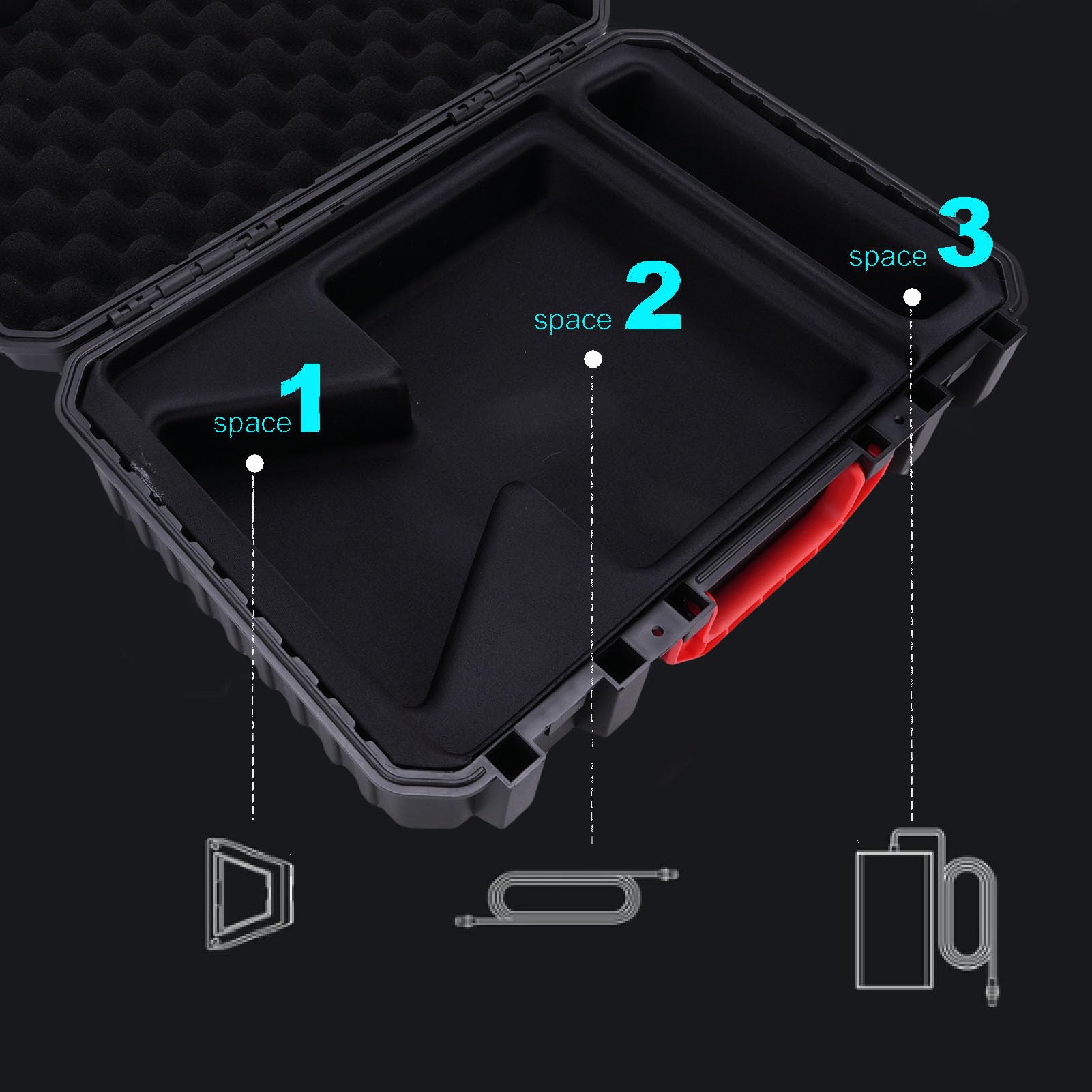 Boîte de Rangement Satellite Durable et Portable pour Mini avec Chargeur de Voiture pour Camping-Car, Voyage en Extérieur, Matériau ABS Résistant à l'eau en Noir, 15,8 X 13,4 X 3,95 Pouces