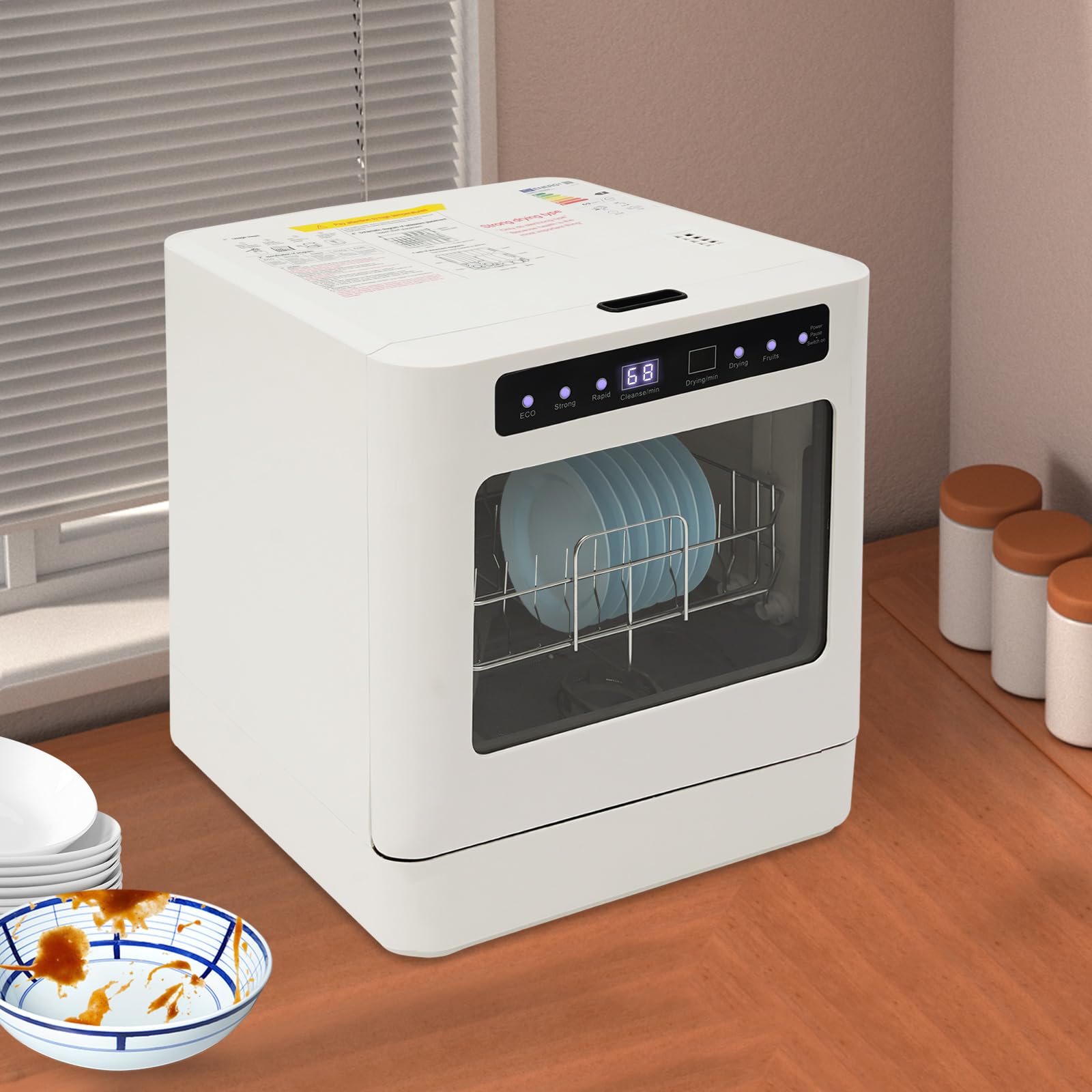 Lavastoviglie da tavolo, 4 programmi, acqua calda 72 °C con funzione di asciugatura, 800 W Lavastoviglie Elettrica, Touch Funzionamento