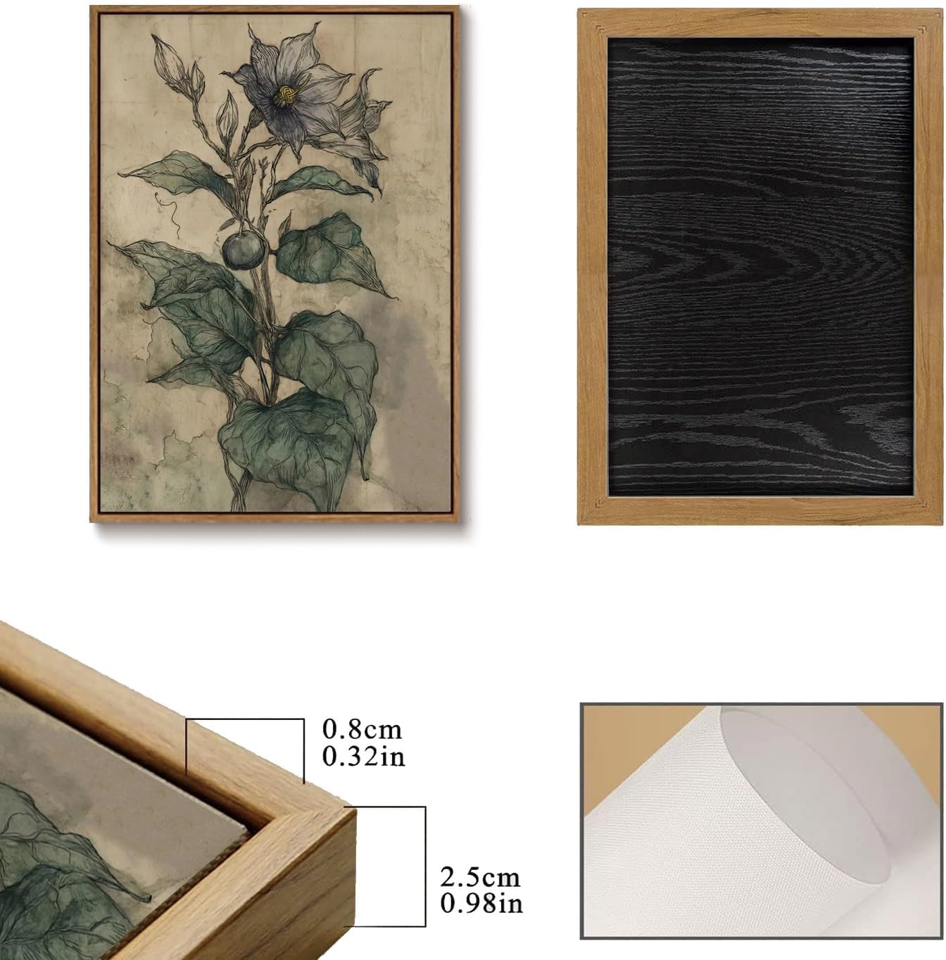 SongZest 3 Piece Vintage Botanical Framed Wall Art Dark Floral Canvas Art Prints Rustic Farmhouse Pictures Wall Decor Gothic Cottagecore Paintings Artwork for Living Room Bedroom Bathroom 12x16in