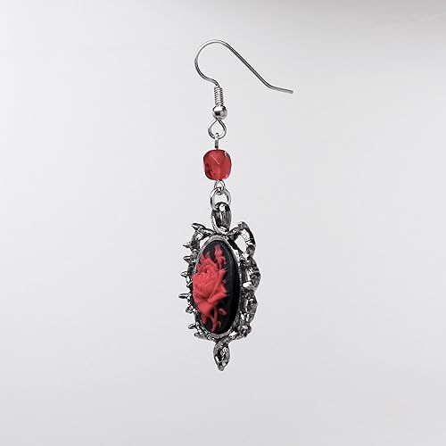 Miniatura 6 de Pendientes góticos de rosa roja rodeados de espinas con cuentas rojas, Metal