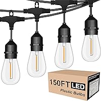 Vista 11 de Cadena de luces LED para exteriores de 100 pies de grado comercial resistente con 30 enchufes, 32 bombillas de plástico inastillables, incluye 2