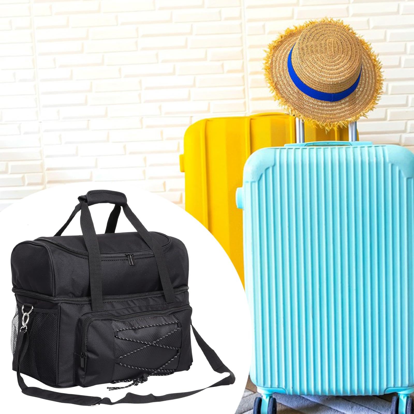 kowaku Bowling Tote 2 Ball Bowling Bag Organizer with Padded Ball Holder for Travel Outdoor Activities Gym Training Bowling Supplies, Black