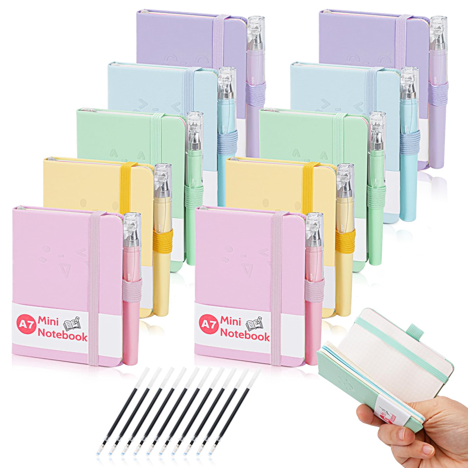 10 Piezas Libreta Pequeña, Cuaderno Pequeño Notas, A7 Libreta Bolsillo, Bloc de Notas Pequeño con Boligrafo, Mini Libretas Bonitas para Oficina,Escuela,Trabajo,Viaje,Regalo, 200 Páginas (B)