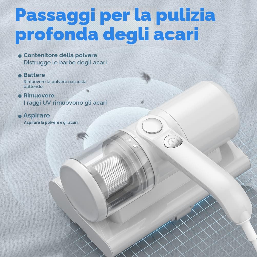 Aspirapolvere antiacaro per acari pulisci materassi con luce UV e contenitore per polvere permanente HEPA, aspirapolvere per acari da 300 W per divano/materasso/tessile