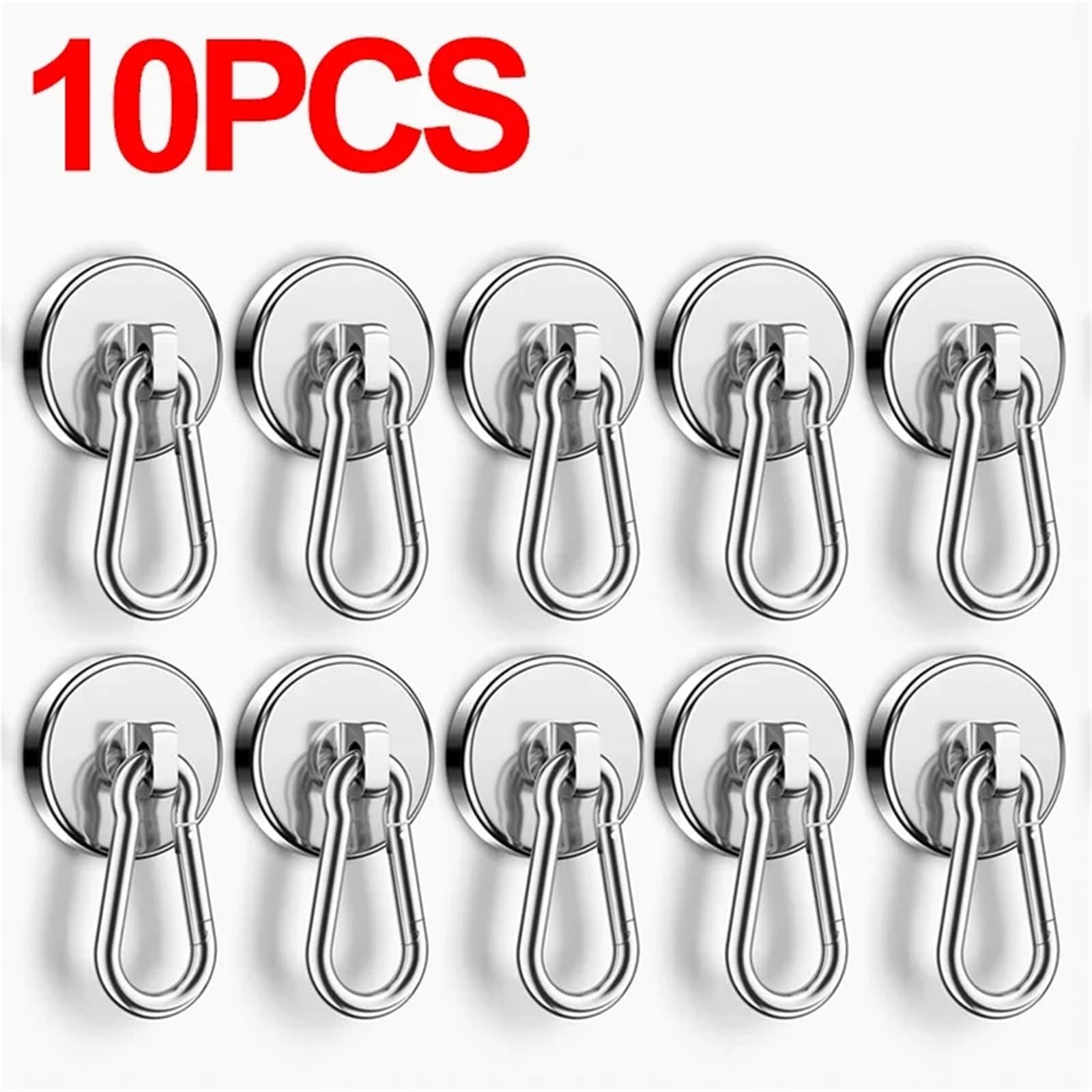 Ganchos magnéticos fuertes, gancho magnético de neodimio de alta resistencia con mosquetón giratorio, succión magnética for refrigerador de cocina, 10/1 Uds.(10pcs-silver)