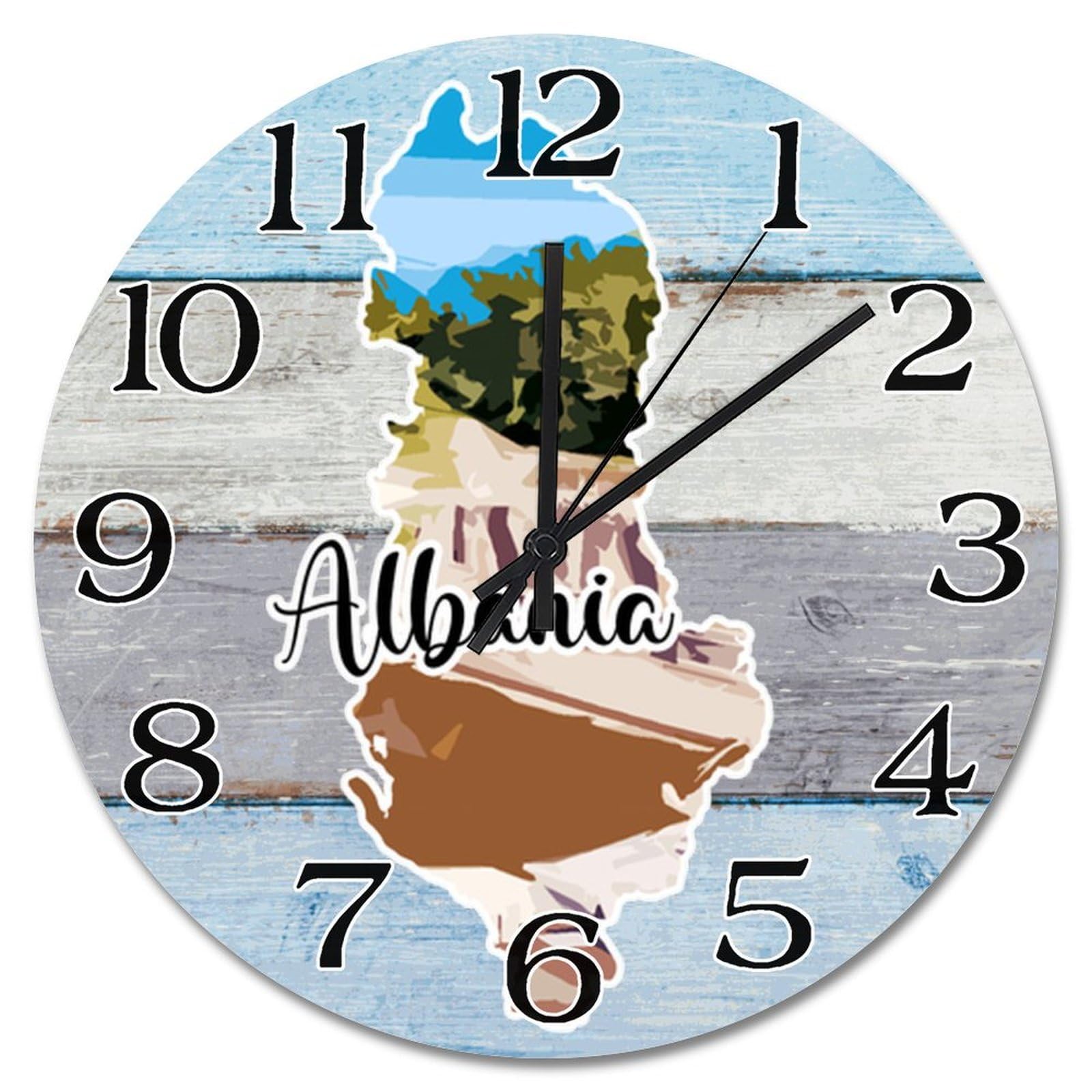 Horloge paysage urbain Albanie pour salon déco ferme chic 38cm silencieuse