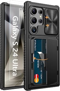 Vihibii for Samsung Galaxy S24 Ultra Case with HD Screen Protector, Black