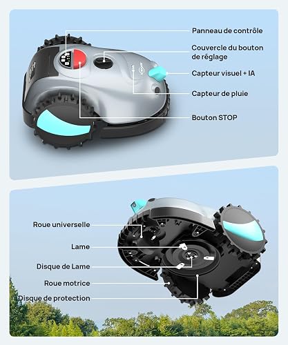 (2026 New) YARDCARE V100 Robot Tondeuse Sans Fil Périphérique,avec Navigation par Vision, Évitement d'obstacles(150 sortes), Robot Tondeuse Gazon avec Batterie 4 Ah, Bande magnétique, Lame de Rechange - 8