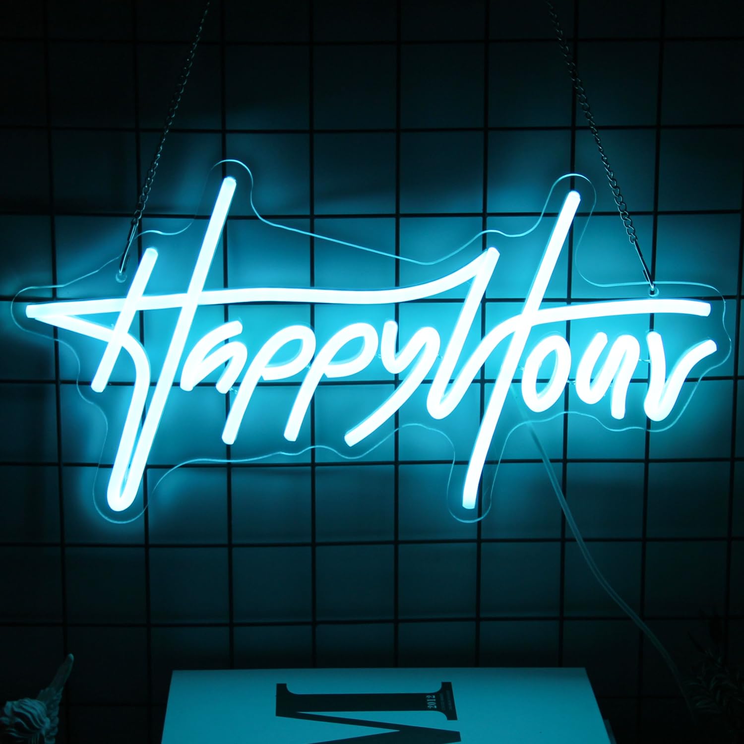 Happy Hour Neon Sign Blue Letter LED Neon Lights Dimmable Neon Bar