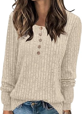 Breezy Lane Long Sleeve Tops for Women Spring Fall Shirt Crewneck Knit Casual Top