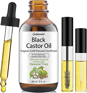 GoldWorld100% Organic Pure Black Castor Oil Cold Pressed,for Hair Eyebrows Eyelash Growth Serum to