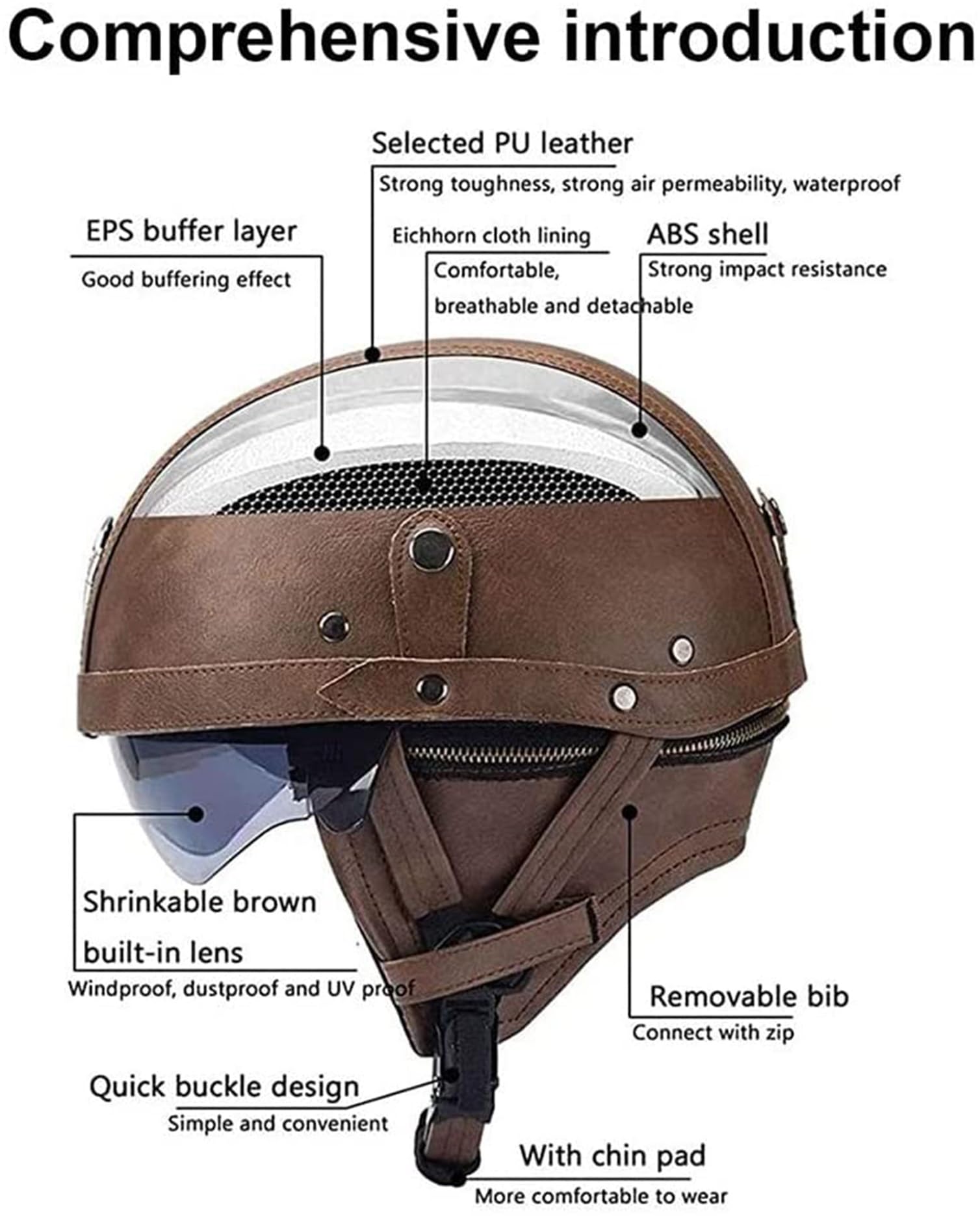 Półkask motocyklowy Vintage skórzany kask motocyklowy w stylu niemieckim Czapka z czaszką z goglami, kask motocrossowy w stylu retro z certyfikatem ECEDOT