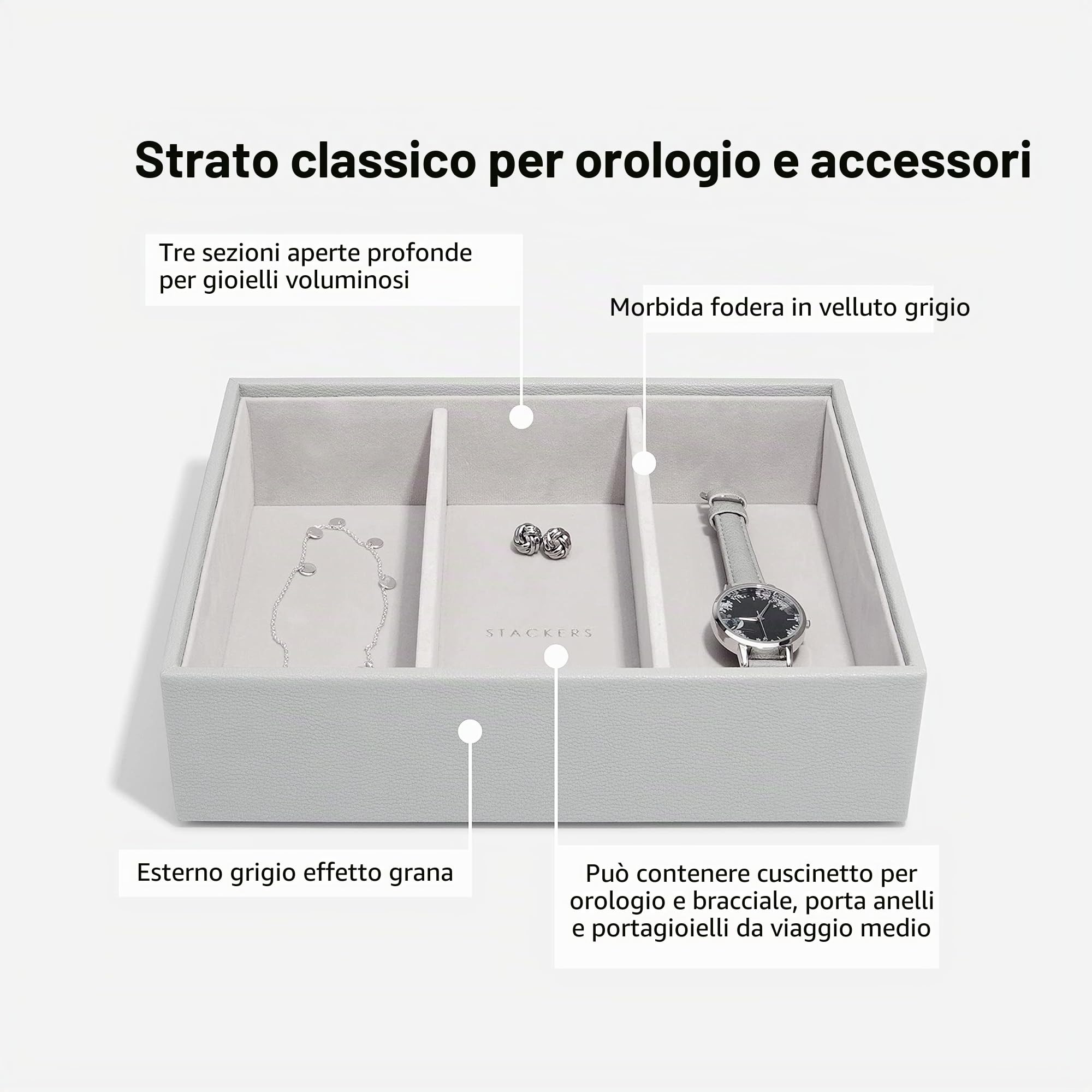 Stackers Pebble Grey - Portagioie classico, 2 pezzi
