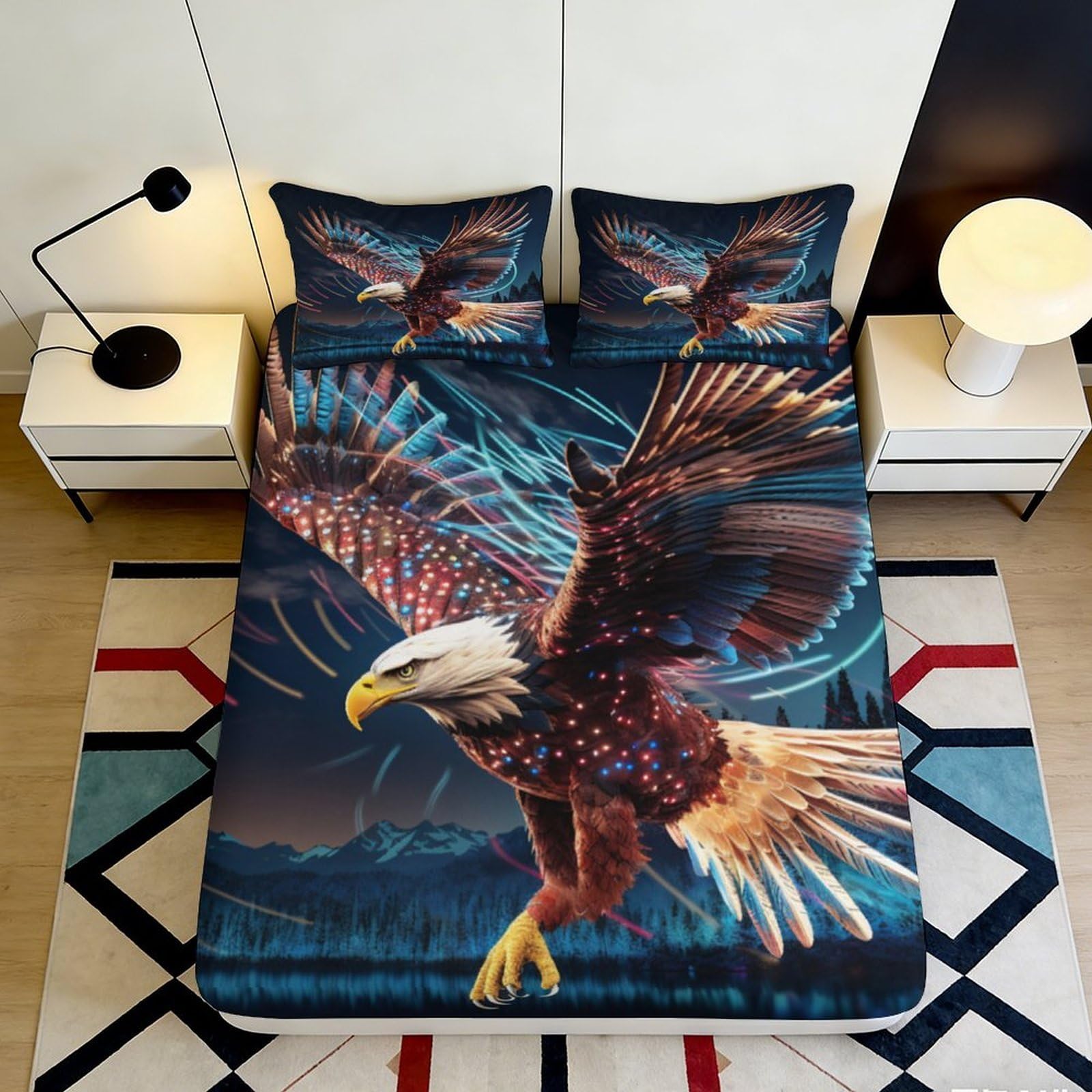 Pnayamiorkfel Style-5 3D Printed Majestic Eagle Fitted Sheet Microfiber Soft Breathable Night Sky Bed Cover For Bedroom Dorm Decor 90X200x25cm