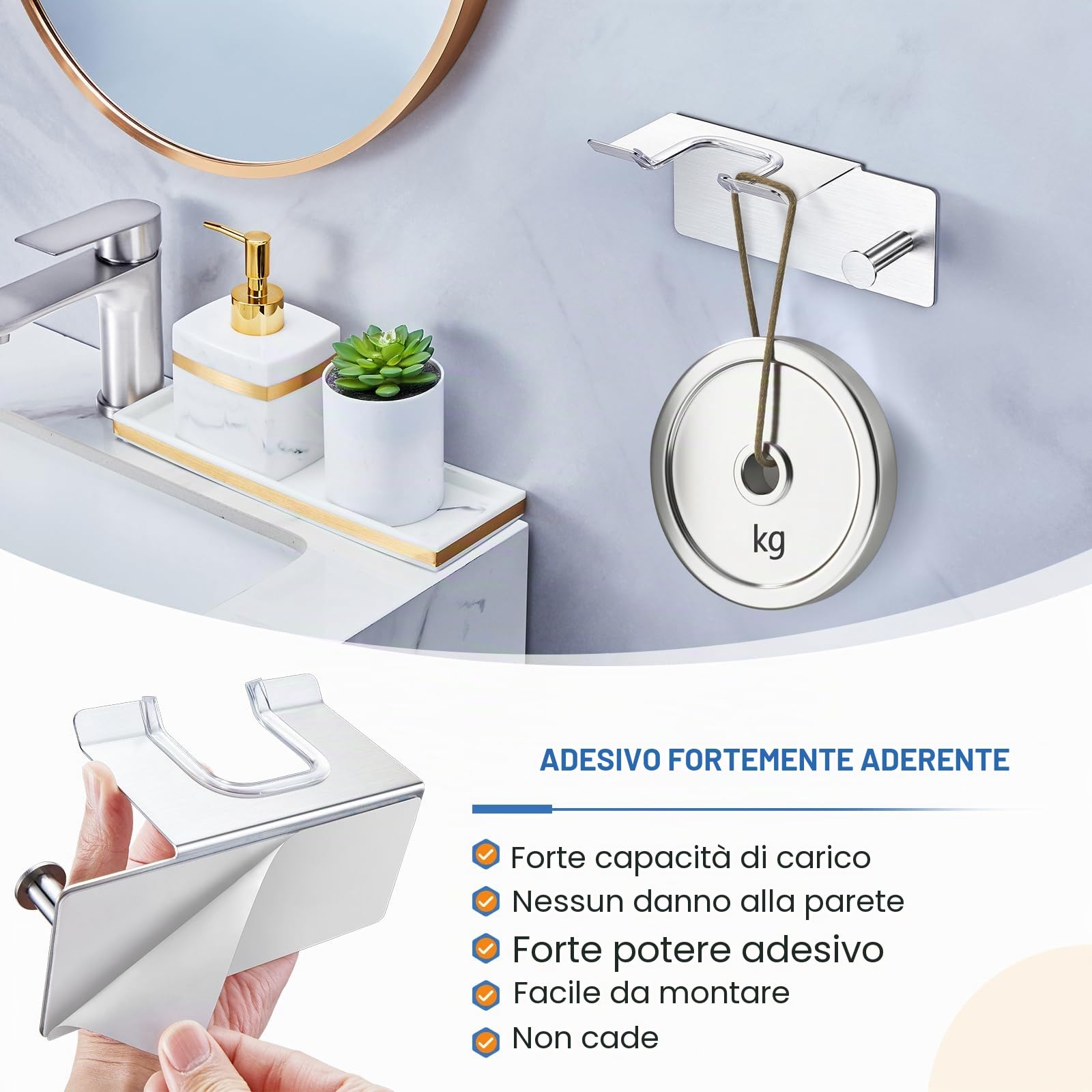 Porta Asciugacapelli da Parete, Porta Phon da Muro Supporto Phon da Parete Metallo,Supporto Adesivo per Asciugacapelli da Appendere per Armadietto Bagno Camera da Letto Barbieri (Argento)