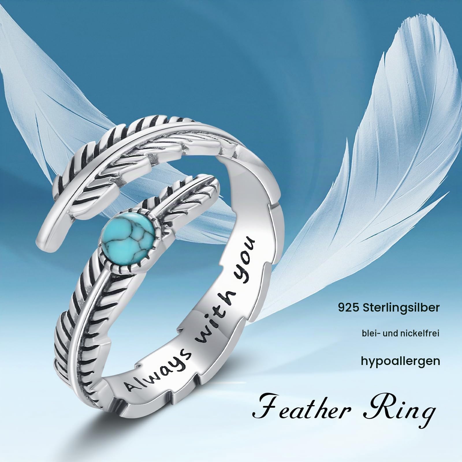 Türkis Ring 925er Sterlingsilber Feder Verstellbarer Ringe Western Daumen Ringe Vintage Schmuck Geschenke für Frauen