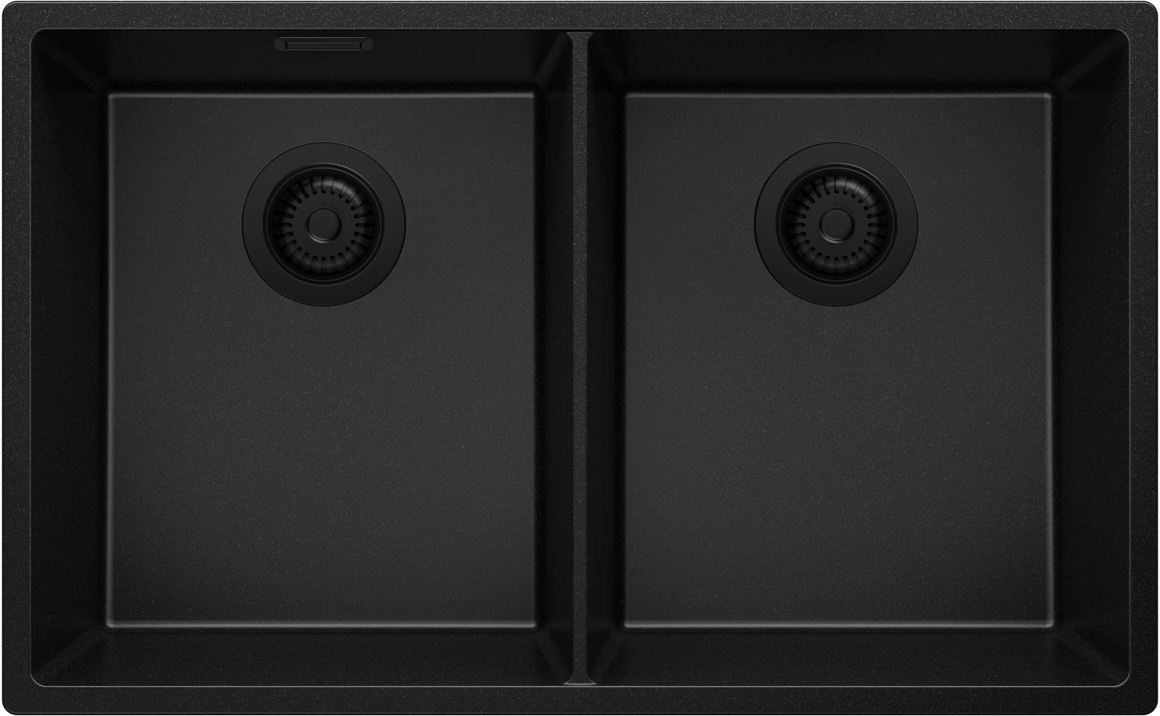PRIMAGRAN Fregadero Cocina Todo Negro 76x47cm, Granito 2 Senos + Sifón, Sobre Encimera al Mueble 80cm - London Twin Slim S007