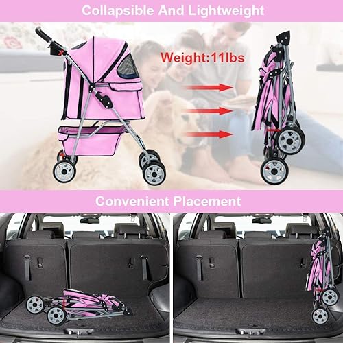 Miniatura 5 de BestPet Cochecito para mascotas, gato y perro, jaula de viaje, plegable, color rosa