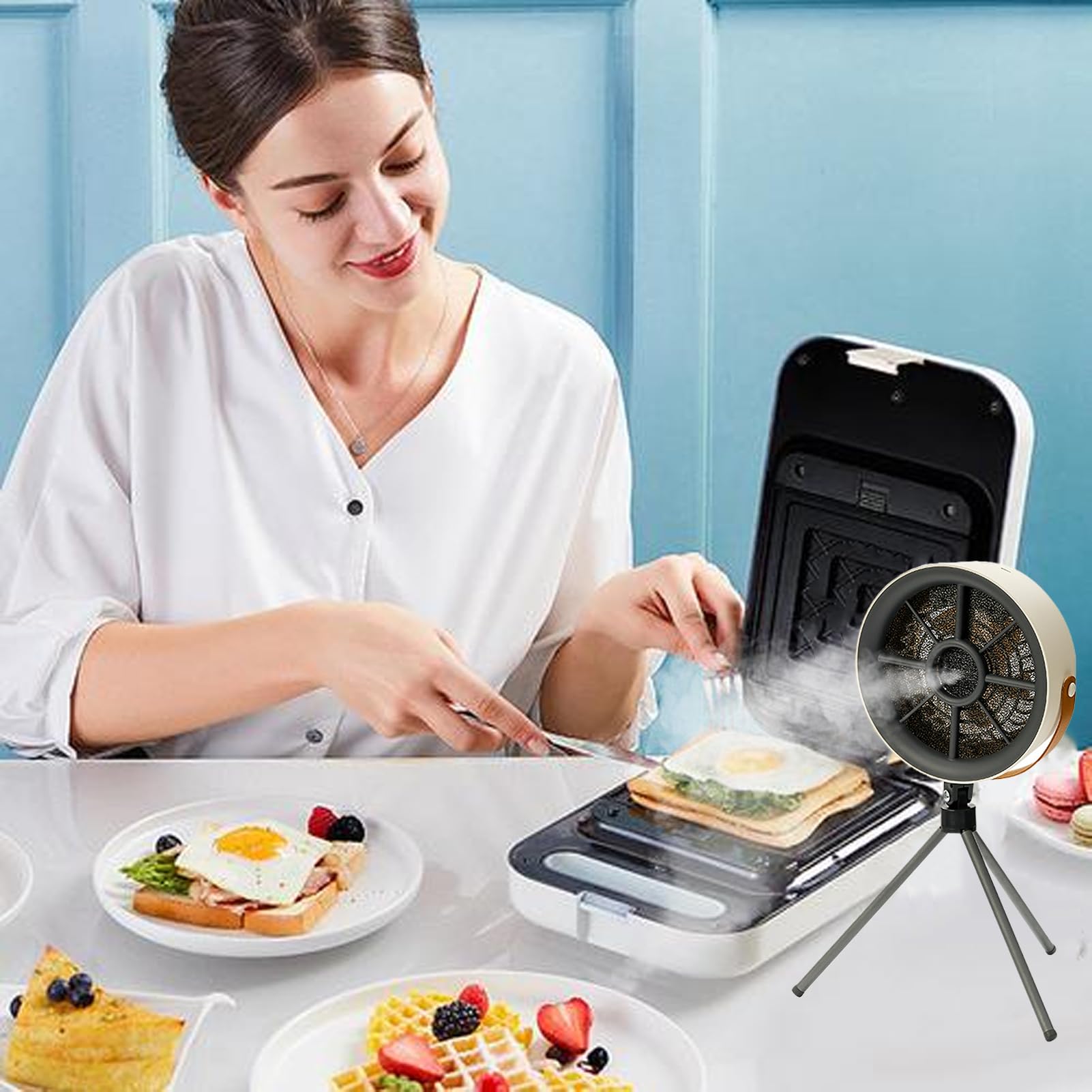 Cappa aspirante compatta da scrivania, 3 velocità, alimentata da | Ventilatore estrattore per Hot Pot, picnic, barbecue, cucina interna ed esterna, campeggio,
