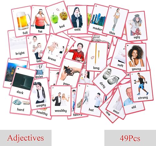 Miniatura 2 de FieldDream 49 tarjetas flash de adjetivos para niños pequeños con imágenes, juegos de aprendizaje para bebés, juguetes educativos para niños, aula