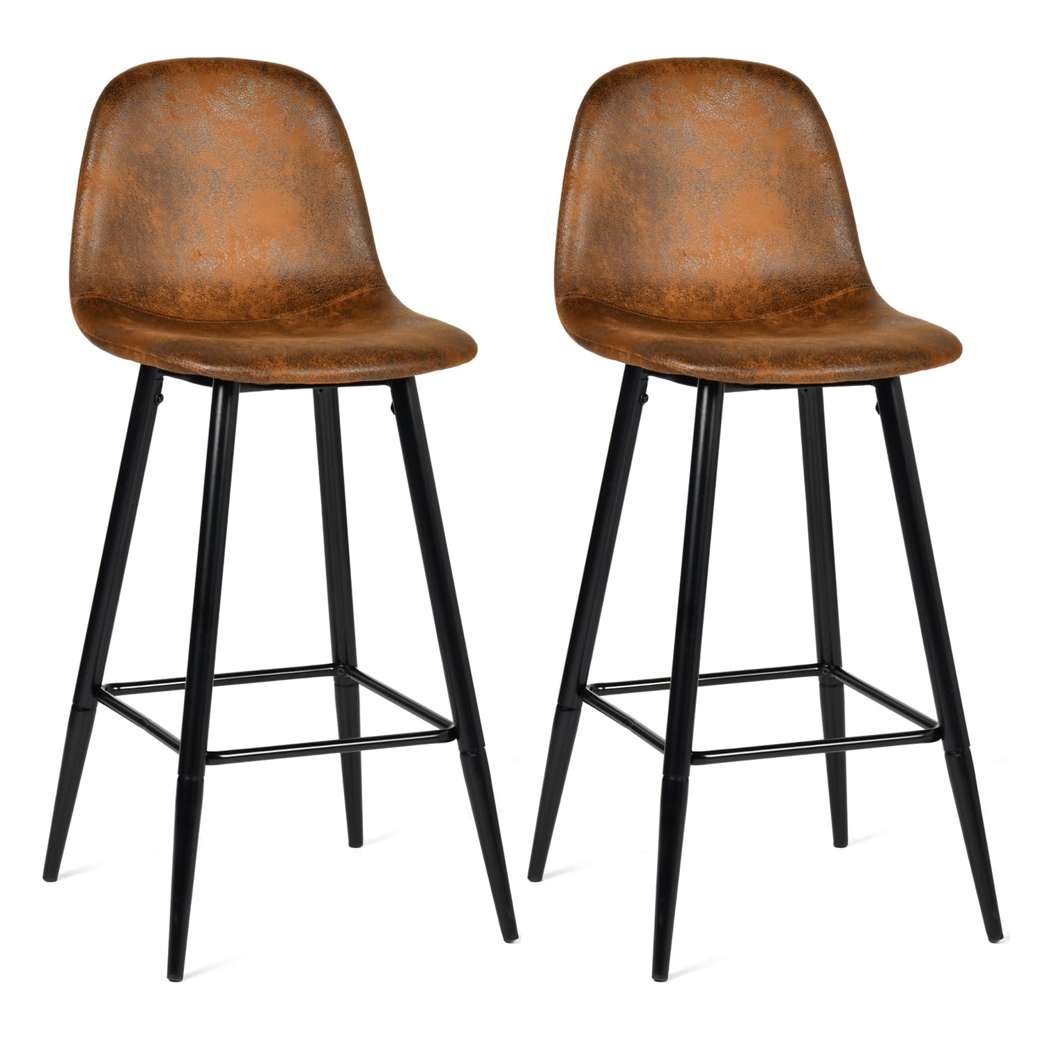 MEUBLE COSY Juego de 2 Taburete de Bar con Respaldo y Reposapiés Tapizados de Gamuza Vintage Industrial Asiento de 76 cm de Altura para Cocina, Bar, Comedor, Marrón