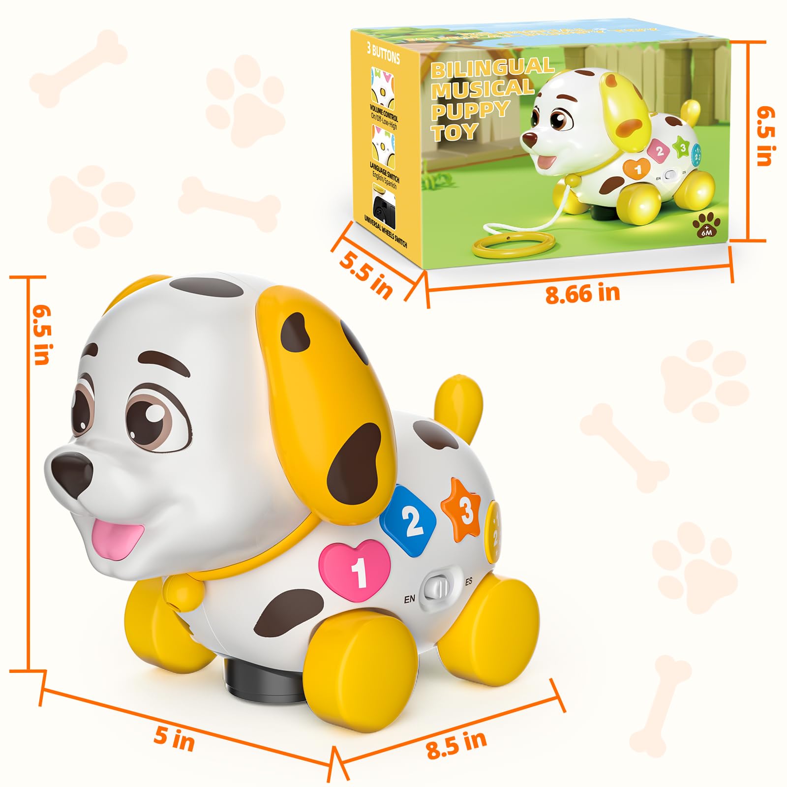 Baby Toys 6-12 Month, 1st First Birthday Gift for 1 Year Old Boys Girls, Musical Crawling & Walking Puppy Toy 6 7 8 9 10 12-18 Month Old Bilingual Learning Developmental Toy