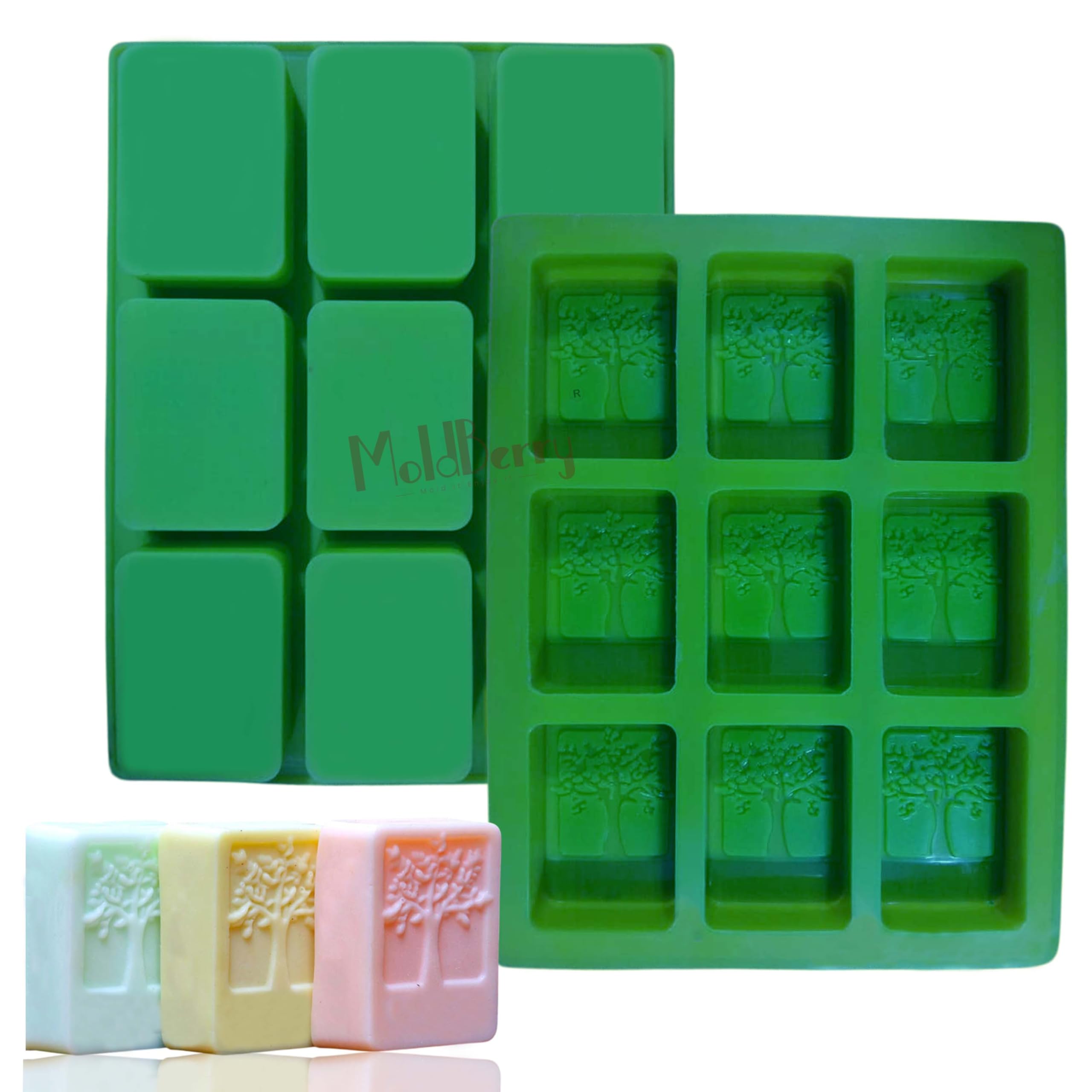 Moldberry 9‑Cavity Rectangle Tree of Life Silicone Soap Mold – Tree‑Shaped Square Soap Making Mould for DIY Crafts, Arts, Candle, Resin – Each Cavity 6.9×5×2.1 cm-image-1