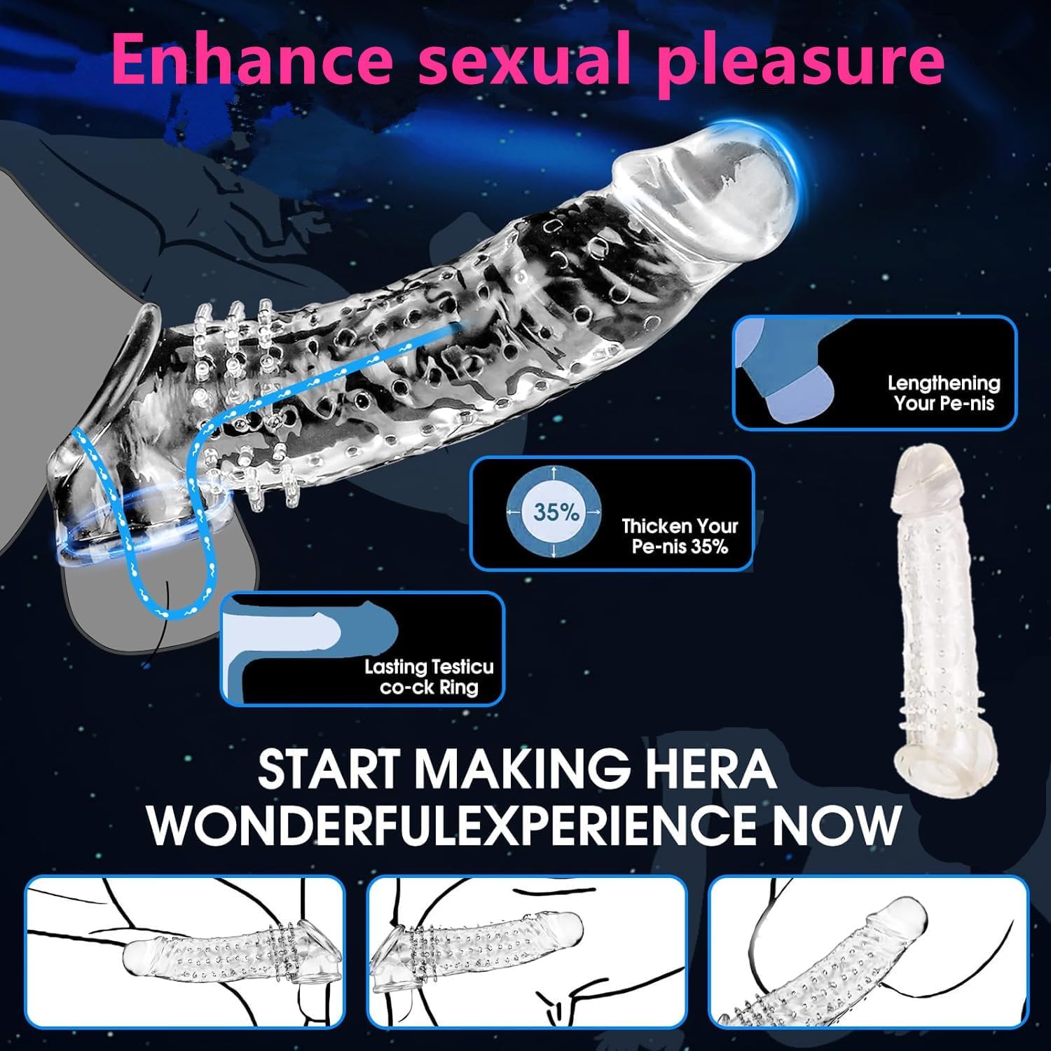 Threaded mace Condoms Male Condom Adult Lock fine Ring Extended Sleeve 8in